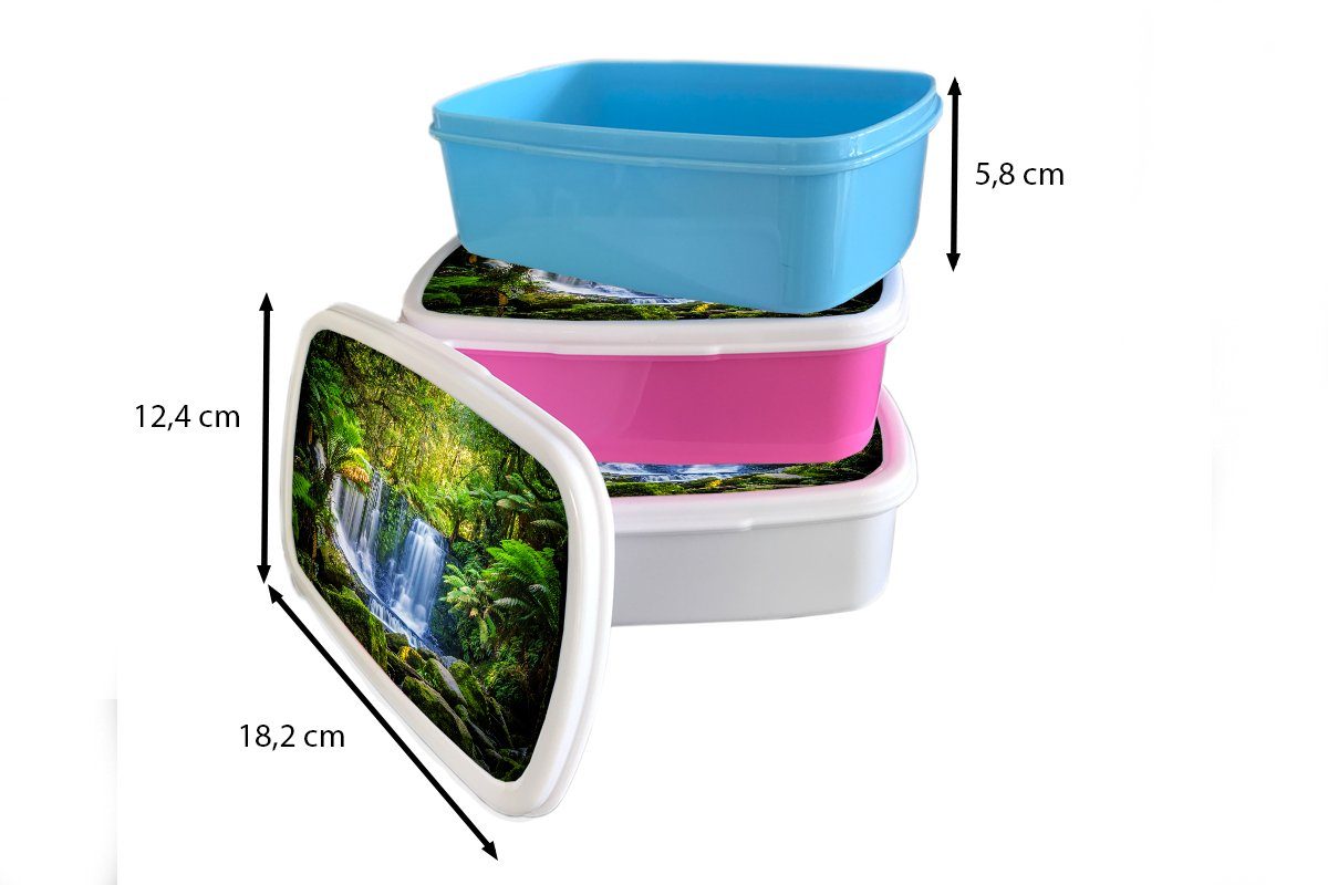 für Kinder - für MuchoWow Pflanzen und Mädchen Brotbox und (2-tlg), Erwachsene, Natur, Wasserfall - Lunchbox - Brotdose, Dschungel Jungs - weiß Kunststoff, Australien