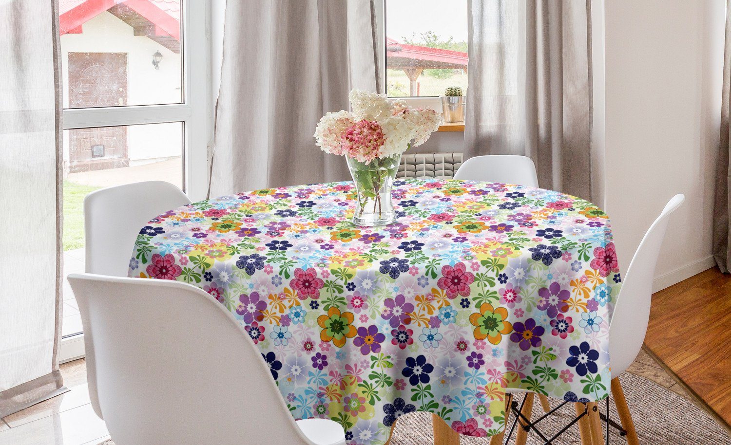 Abakuhaus Tischdecke Kreis Tischdecke Abdeckung für Esszimmer Küche Dekoration, Blumen Bunte lichtdurchlässige Blumen