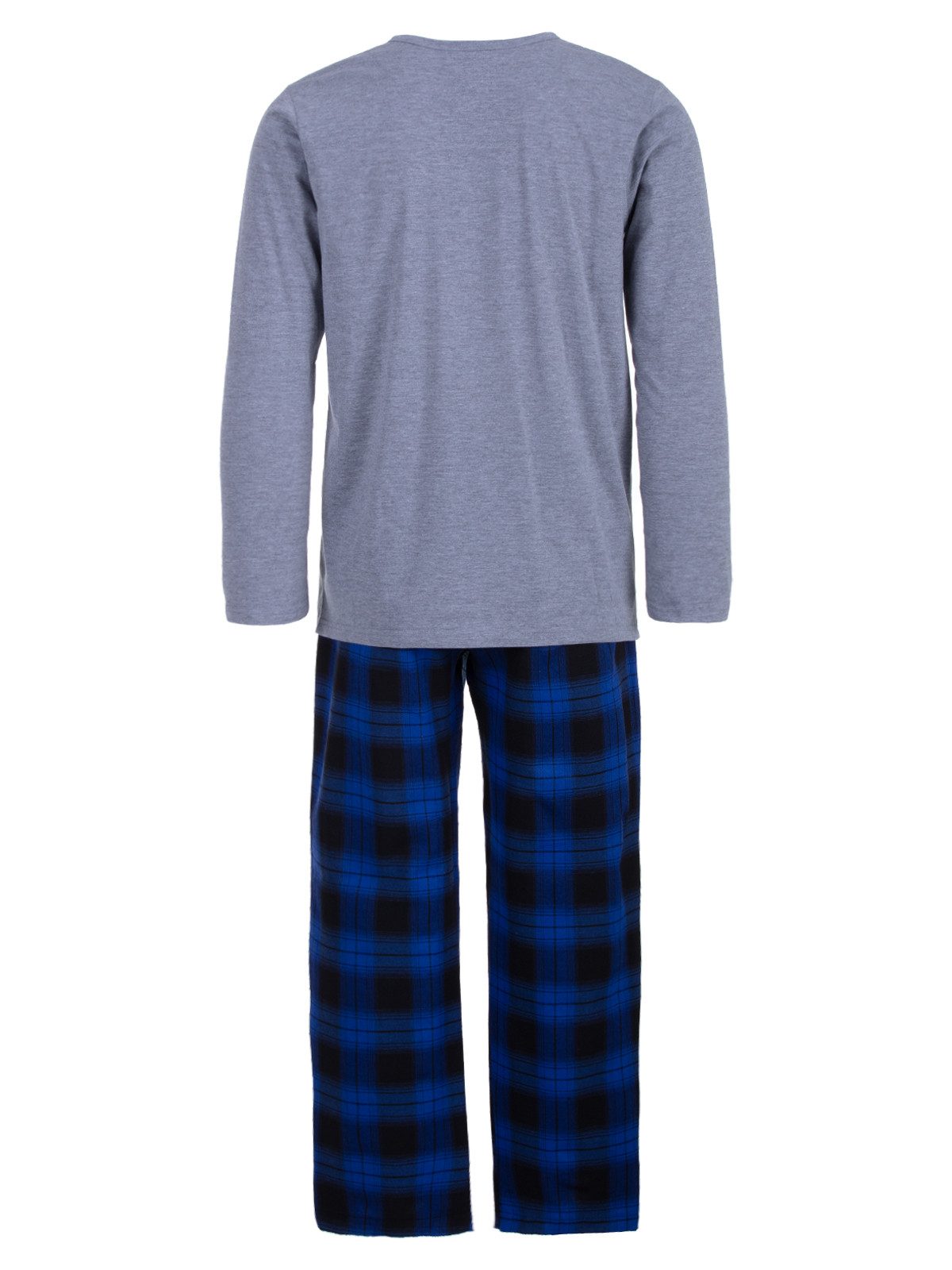 Henry Terre Pyjama Langarm - Karo Hose Shirt Unifarben mit Schriftzug Knopfleiste – Bild 5 von 5