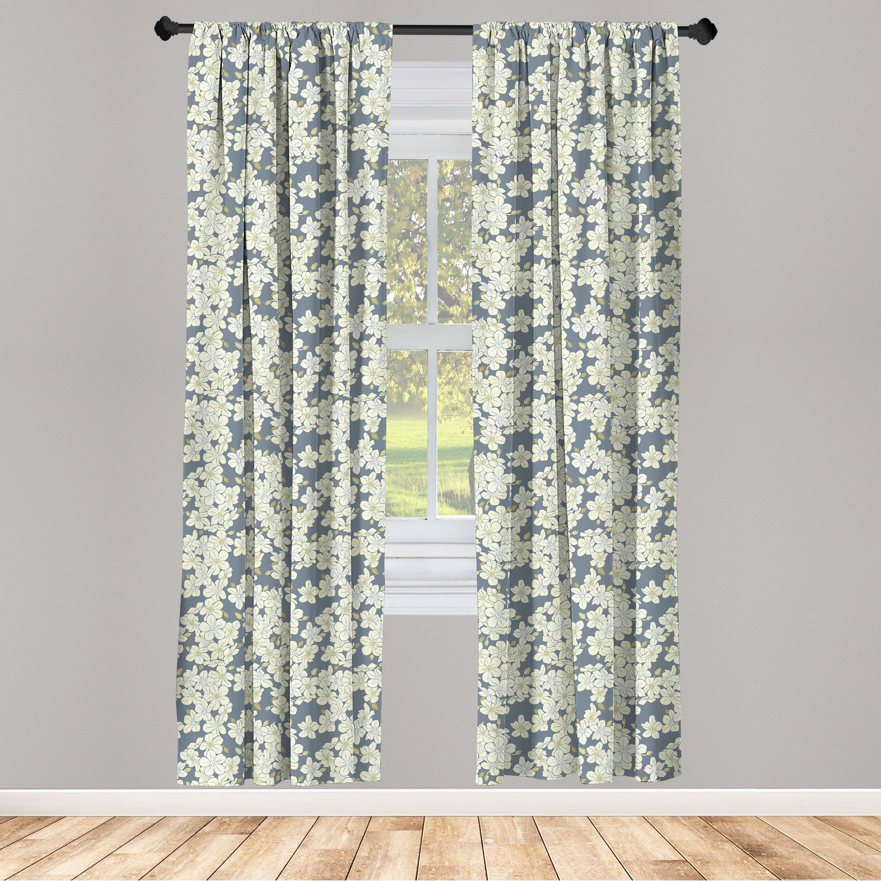 Gardine Vorhang für Wohnzimmer Schlafzimmer Dekor, Abakuhaus, Microfaser, Blumen Blooming Englische Garten Kunst
