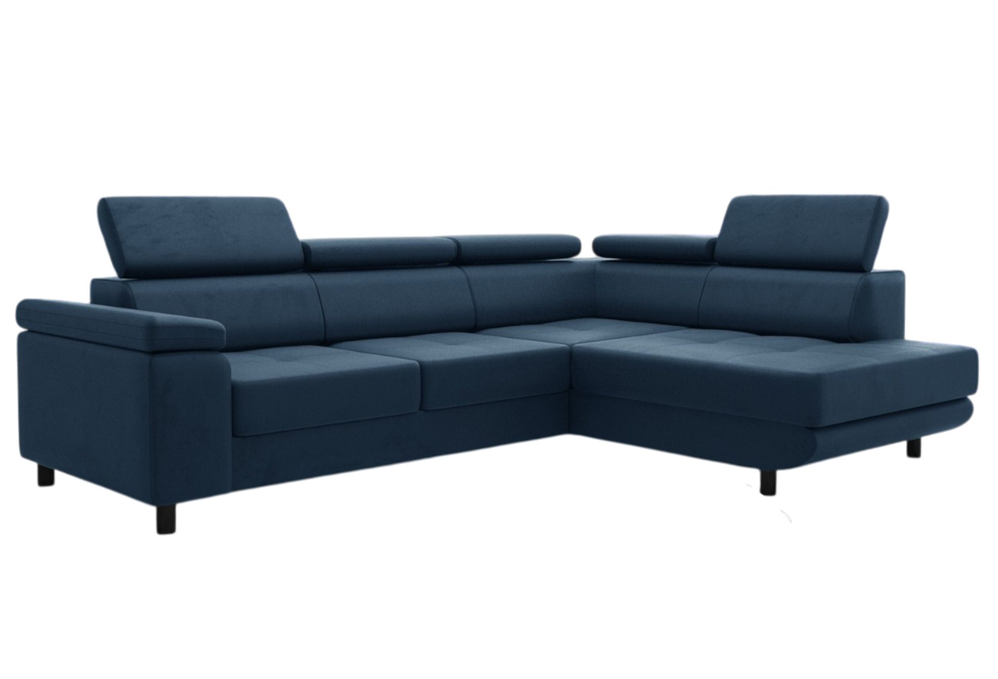 thematys Ecksofa LUNA L mit Schlaffunktion & Bettkasten – aus Velours oder Cord Stoff, mit 5 verstellbaren Kopfstützen, – L-Form 250×183 cm – Schlafsofa mit Auszug