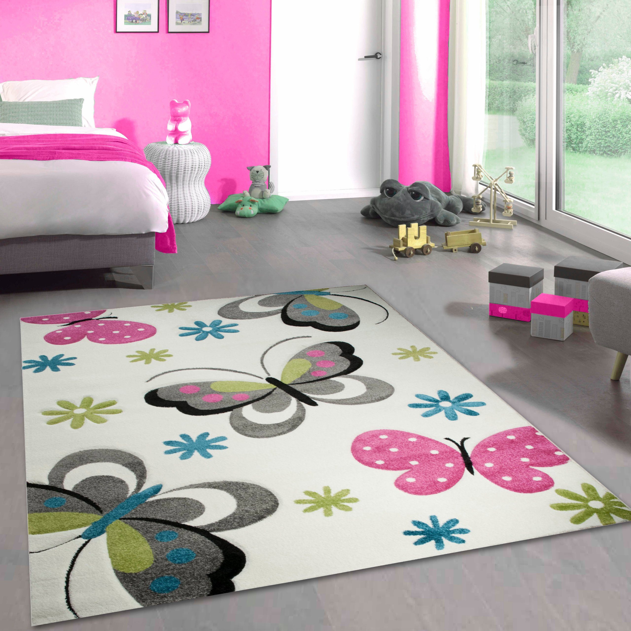 Carpetia Kinderteppich Verspieltes 3D-Motivdesign, rechteckig, Höhe: 13 mm, pflegeleicht, strapazierfähig, handgearbeiteter Konturenschnitt