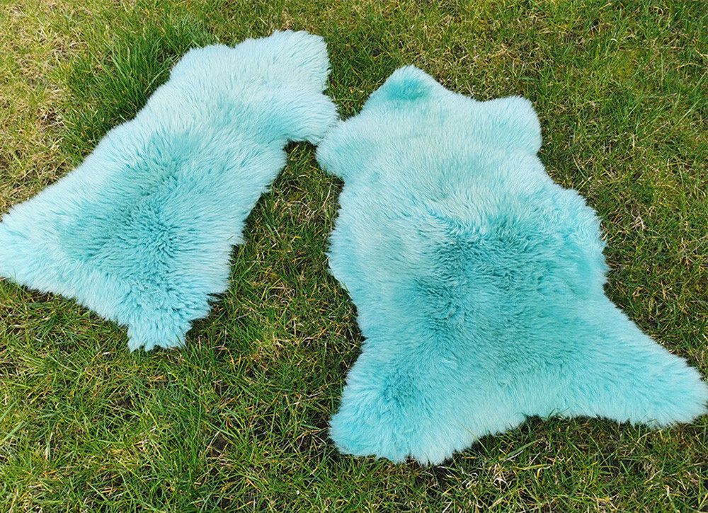 Provellus Fellteppich Öko Lammfell Schaffell Felle Türkis Hellblau Echtes Fell L-XL, 80cm - 100cm – Bild 2 von 5