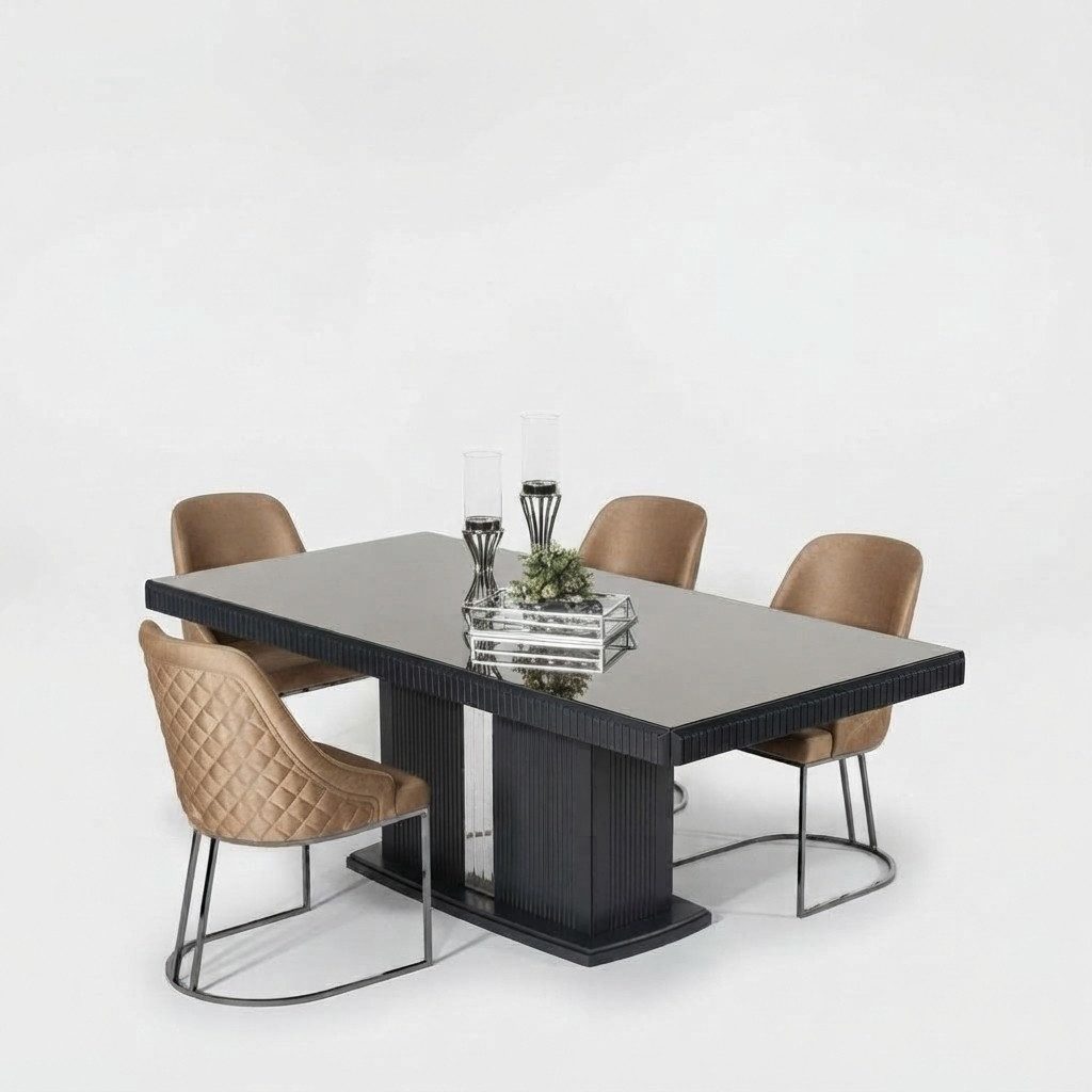 Xlmoebel Essgruppe Graues Holz-Esstisch-Set mit modernen Stühlen von XLMOEBEL, (Essgruppe, 5-tlg., 5-teilig), Made in Europa