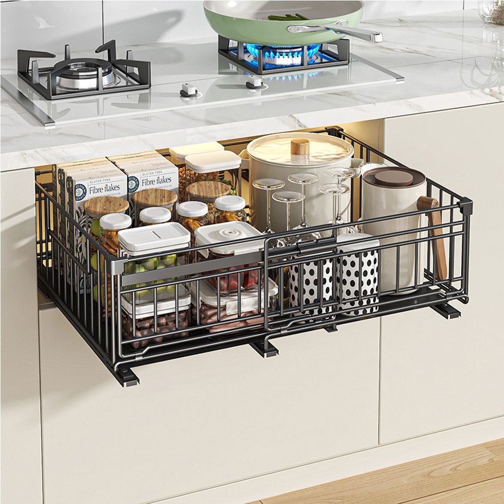 GarveeMore Küchenorganizer-Set 2pcs Ausziehbares Küchenregal für Geschirr & Gewürze platzsparend