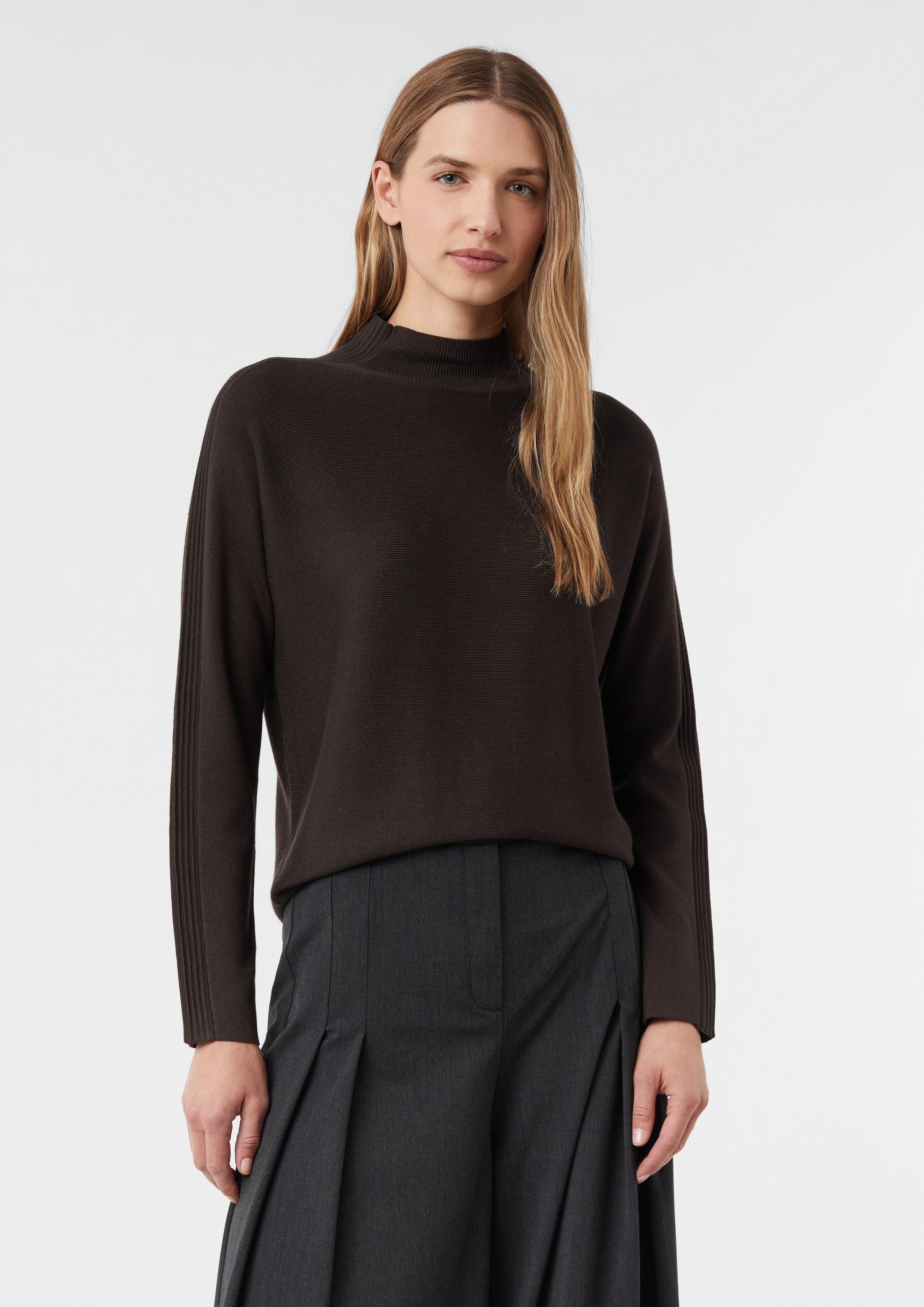 comma Langarmshirt Viskosestretch-Pullover mit Rippdetails günstig online kaufen