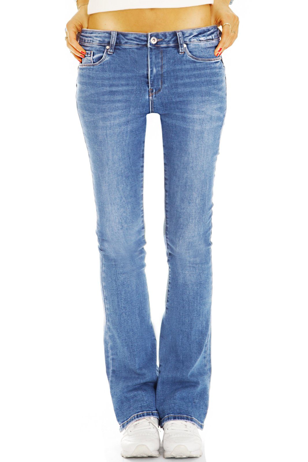 be styled Bootcut-Jeans Bootcut Jeans Medium Waist bequeme Stretch Denim Hosen - Damen - j44p mit Stretch-Anteil, 5-Pocket-Style dunkelblau