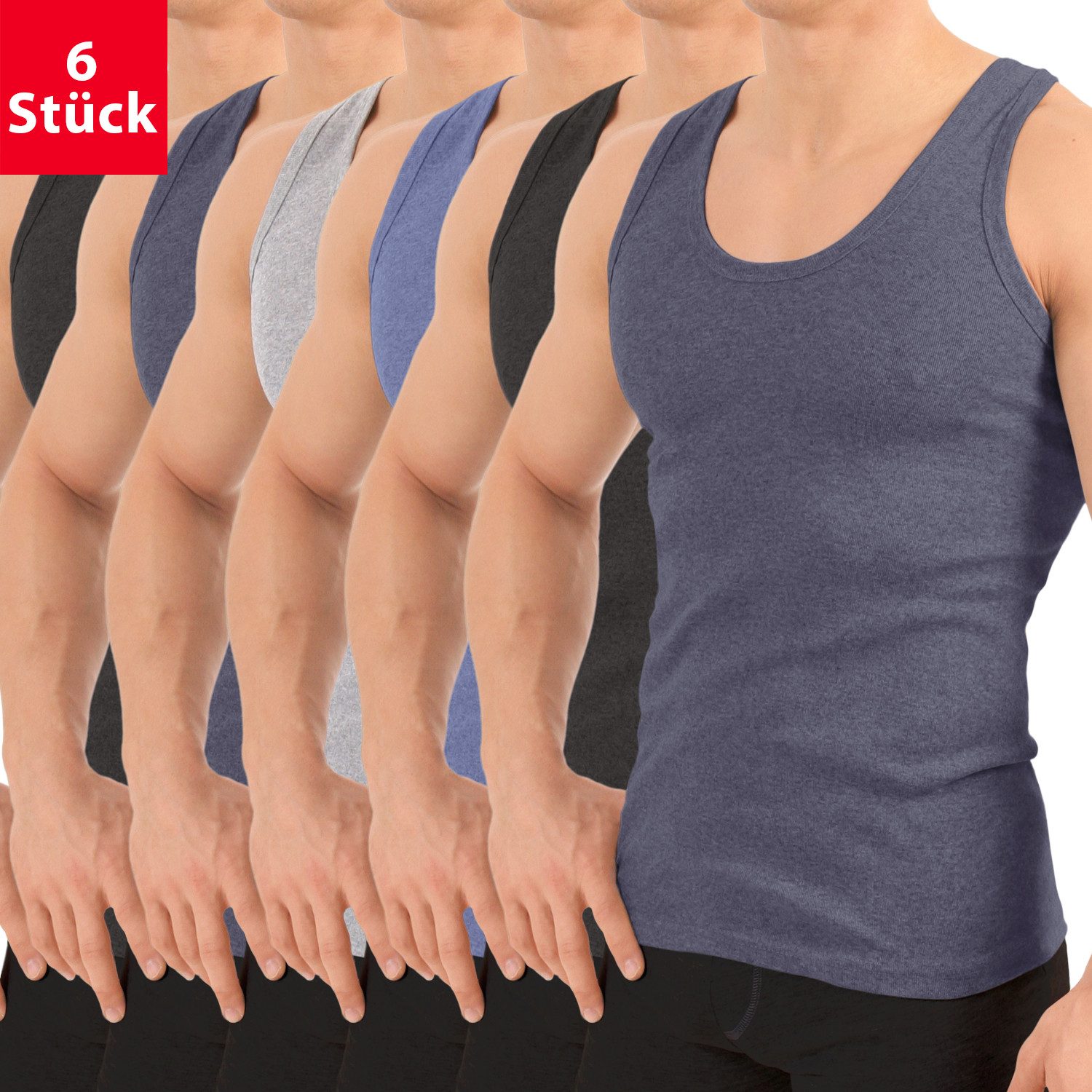 MT Achselhemd Herren Baumwoll Unterhemd Classic (6er Pack) Feinripp oder Doppelripp