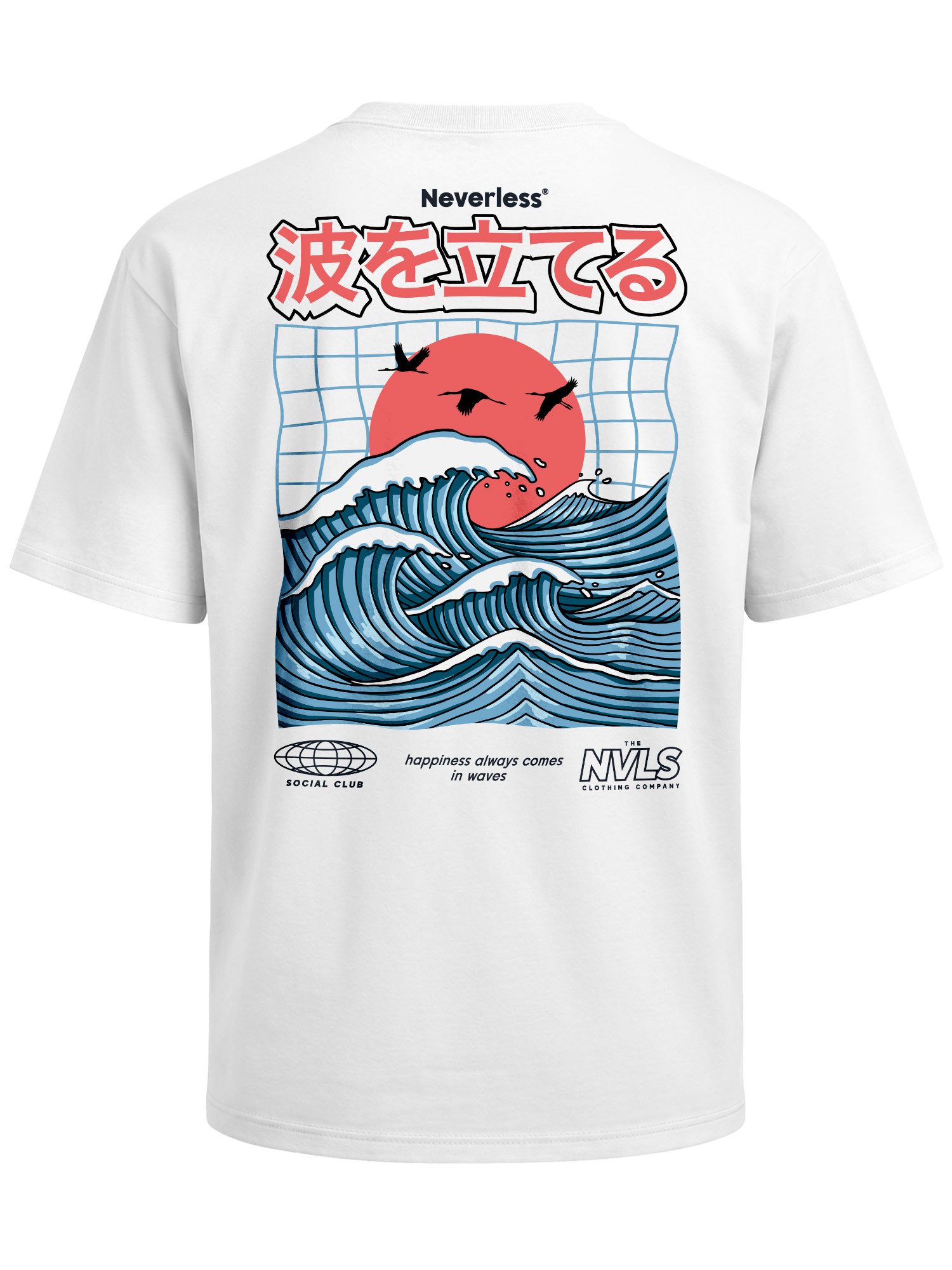 Neverless Oversize-Shirt Herren T-Shirt - Japan Wave - Oversized Relaxed Fit Sommer Fashion mit Print
