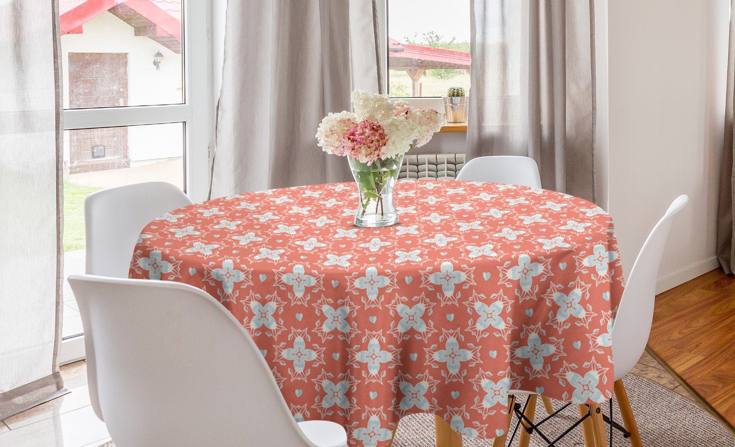 Abakuhaus Tischdecke Kreis Tischdecke Abdeckung für Esszimmer Küche Dekoration, Geometrisch Damast-Blumenelemente