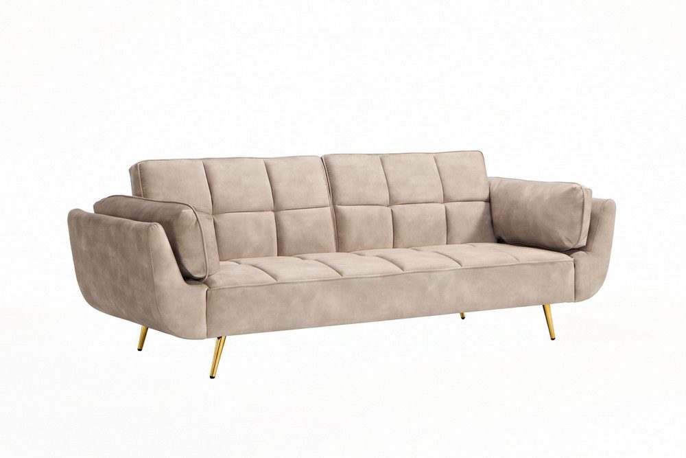 riess-ambiente Schlafsofa BOUTIQUE 215cm champagner beige/gold - Samt, Bettfunktion, 3-Sitzer, Einzelartikel 1 Teile, Nosagfederung und goldene Füße – ideal für Wohnzimmer & Gästezimmer