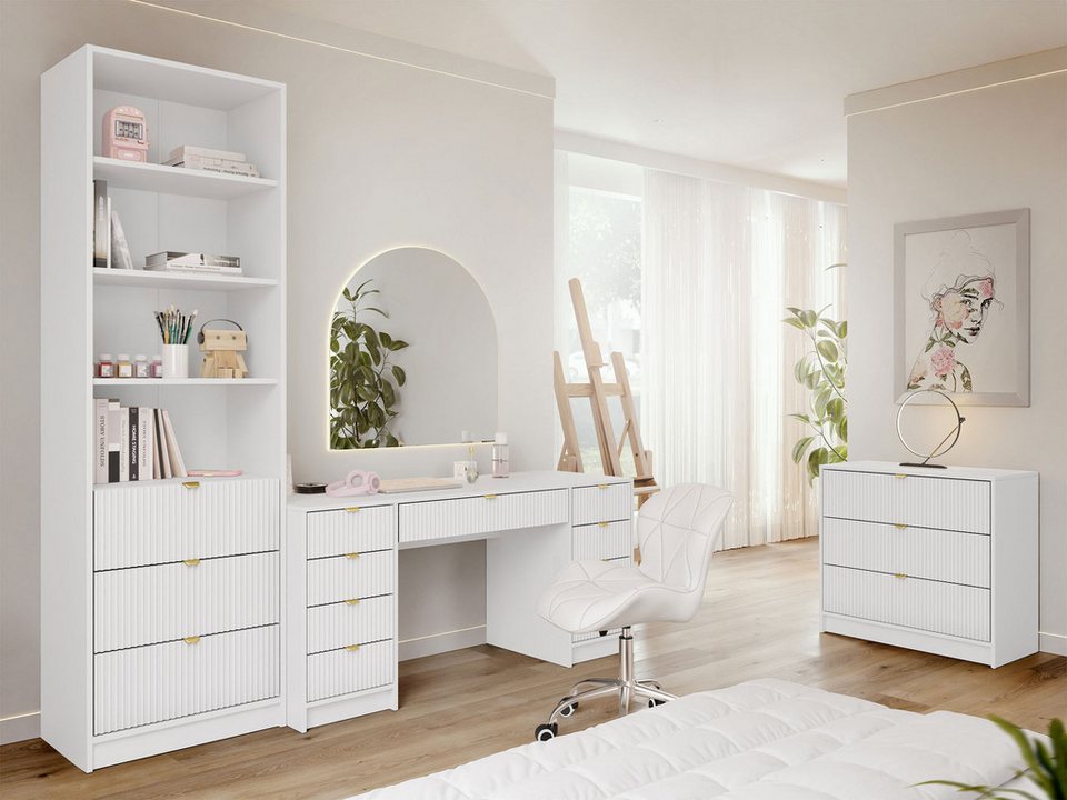 MIRJAN24 Wohnzimmer-Set Tireno VI, (3er-Set, Kommode, Schreibtisch, Regal), Aluminiumgriffe