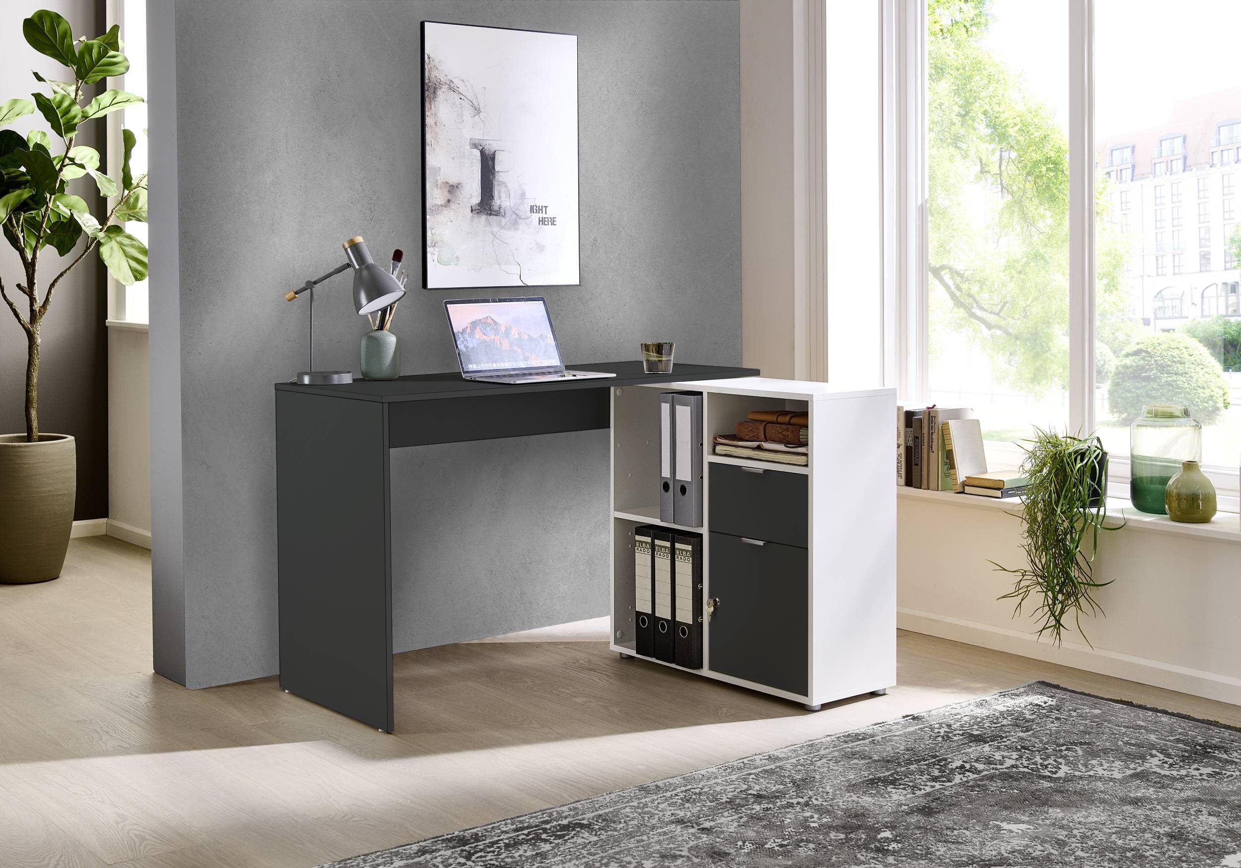 BMG Möbel Eckschreibtisch LENI (Schreibtischplatte mit Regal), Breite 110 c günstig online kaufen