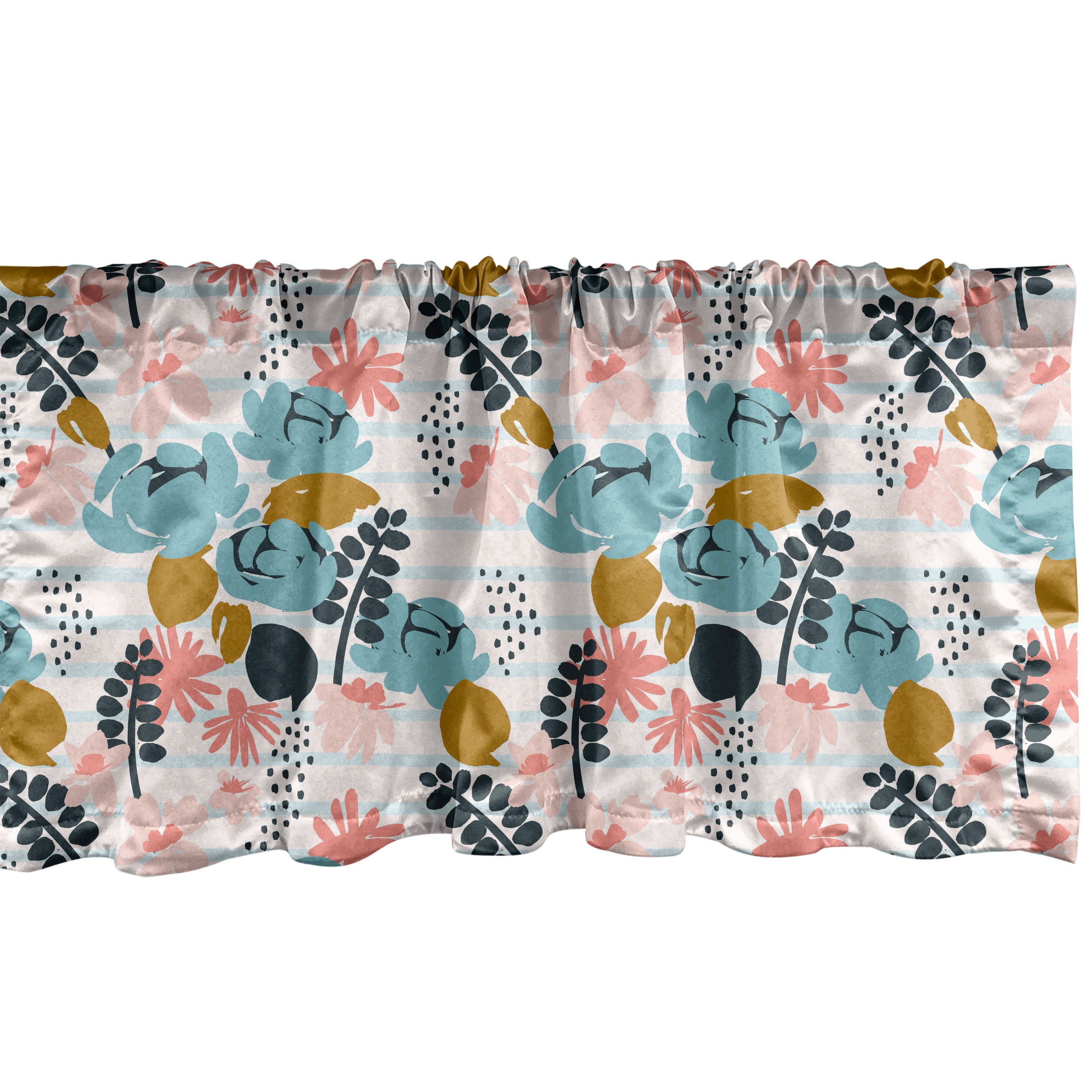 Scheibengardine Vorhang Volant für Küche Schlafzimmer Dekor mit Stangentasche, Abakuhaus, Microfaser, Botanisch Pinsel Stil Blumen