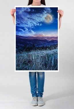 Sinus Art Poster Fotocollage 60x90cm Poster Vollmond über einem Gebirge