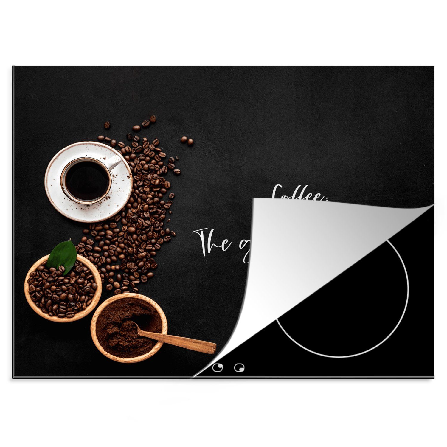 MuchoWow Herdblende-/Abdeckplatte Kaffee - Kaffee: Das Benzin des Lebens - Induktionsschutz -, Vinyl, (1 tlg), 60x52 cm, Mobile Arbeitsfläche nutzbar, Ceranfeldabdeckung