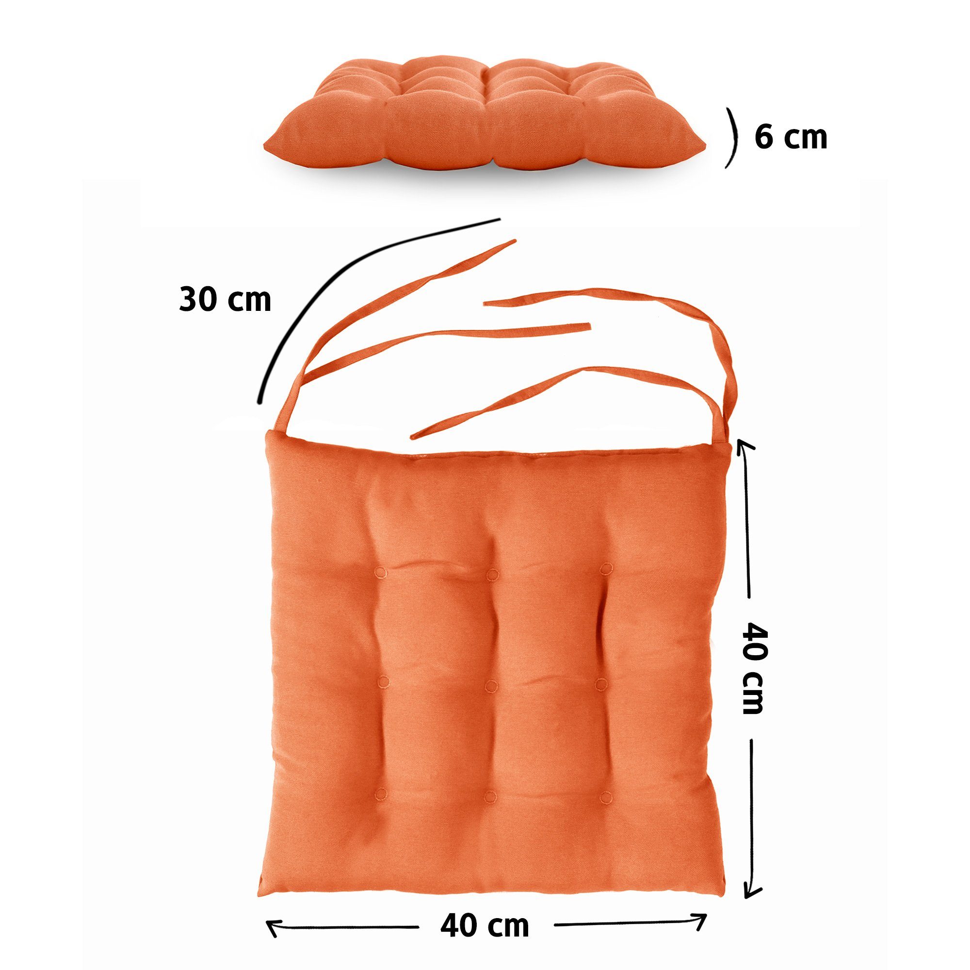 Bändern, Stuhlkissen für Sitzkissen Wasserabweisend Innen- mit Außenbereich & Set Baumwolle Sitzauflage 220 cm Dekokissen, Orange Komfortec 40x40 g/m², 4er