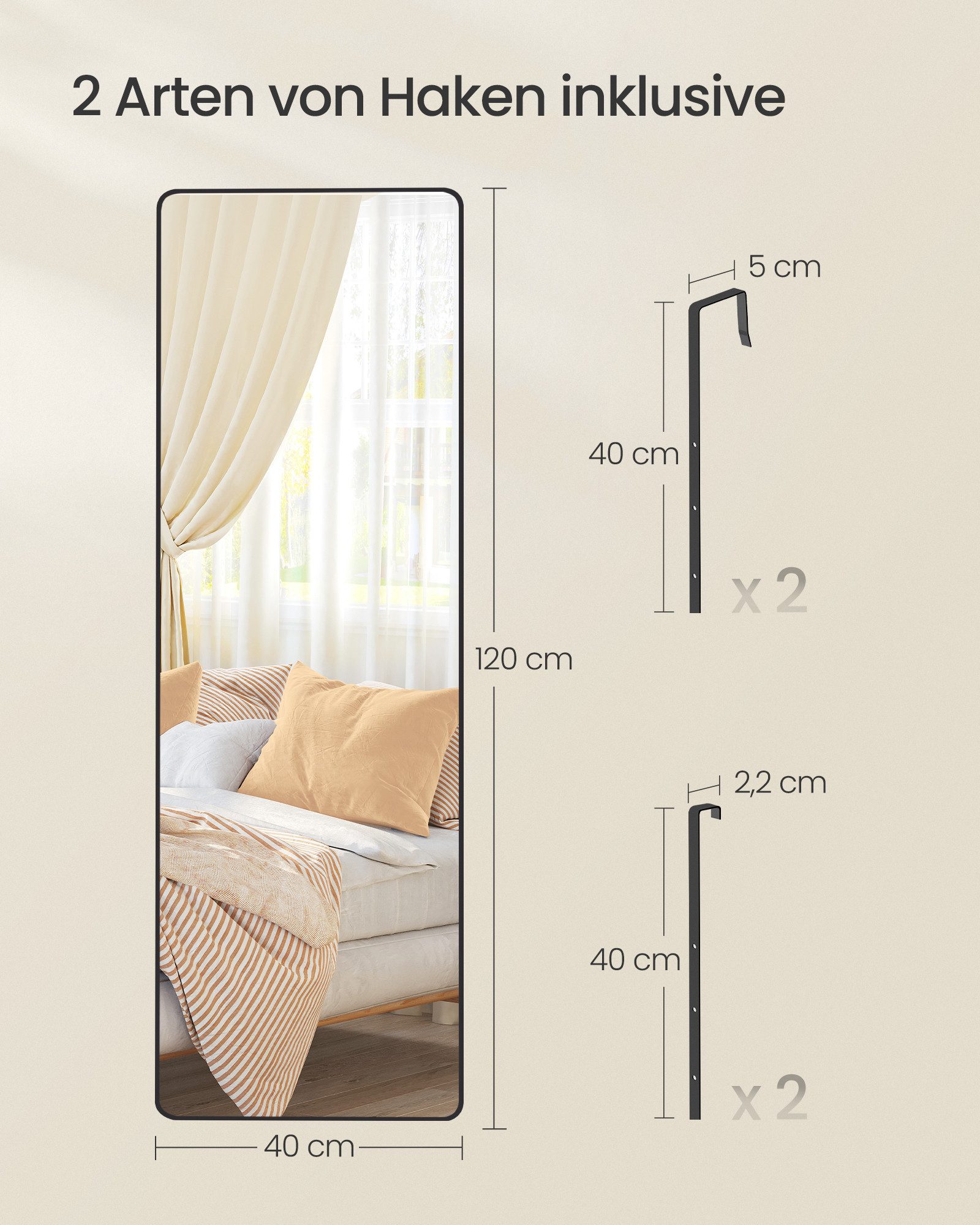 SONGMICS Standspiegel Ganzkörperspiegel Bogen Großer Wandspiegel Bruchsicher, Rechteckiger Standspiegel, Aluminiumlegierung, Hartglas, 120 x 40 cm – Bild 5 von 5