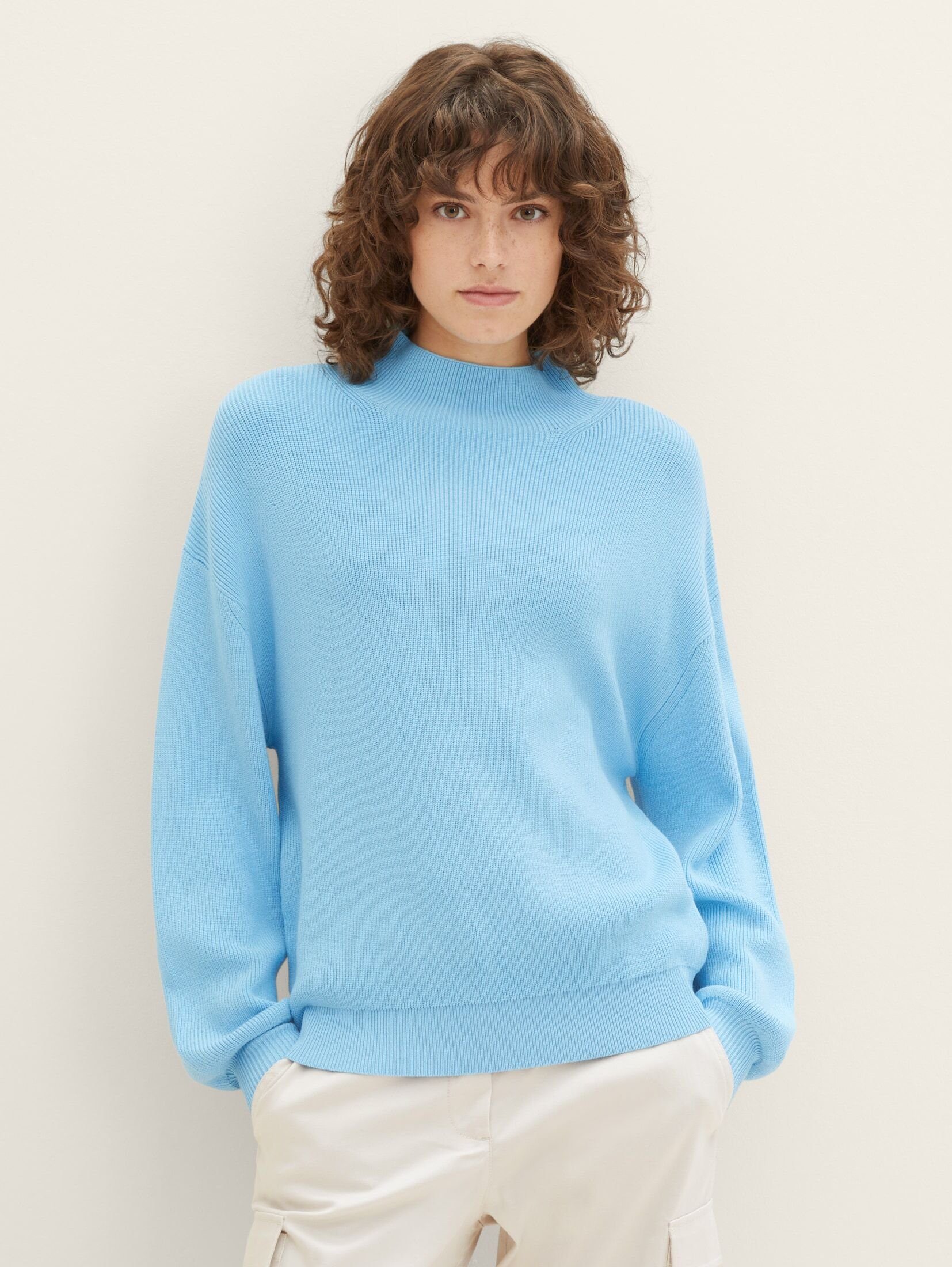 TOM TAILOR mit Strickpullover Strickpullover ECOVERO(TM) Light Blue Clear LENZING(TM)