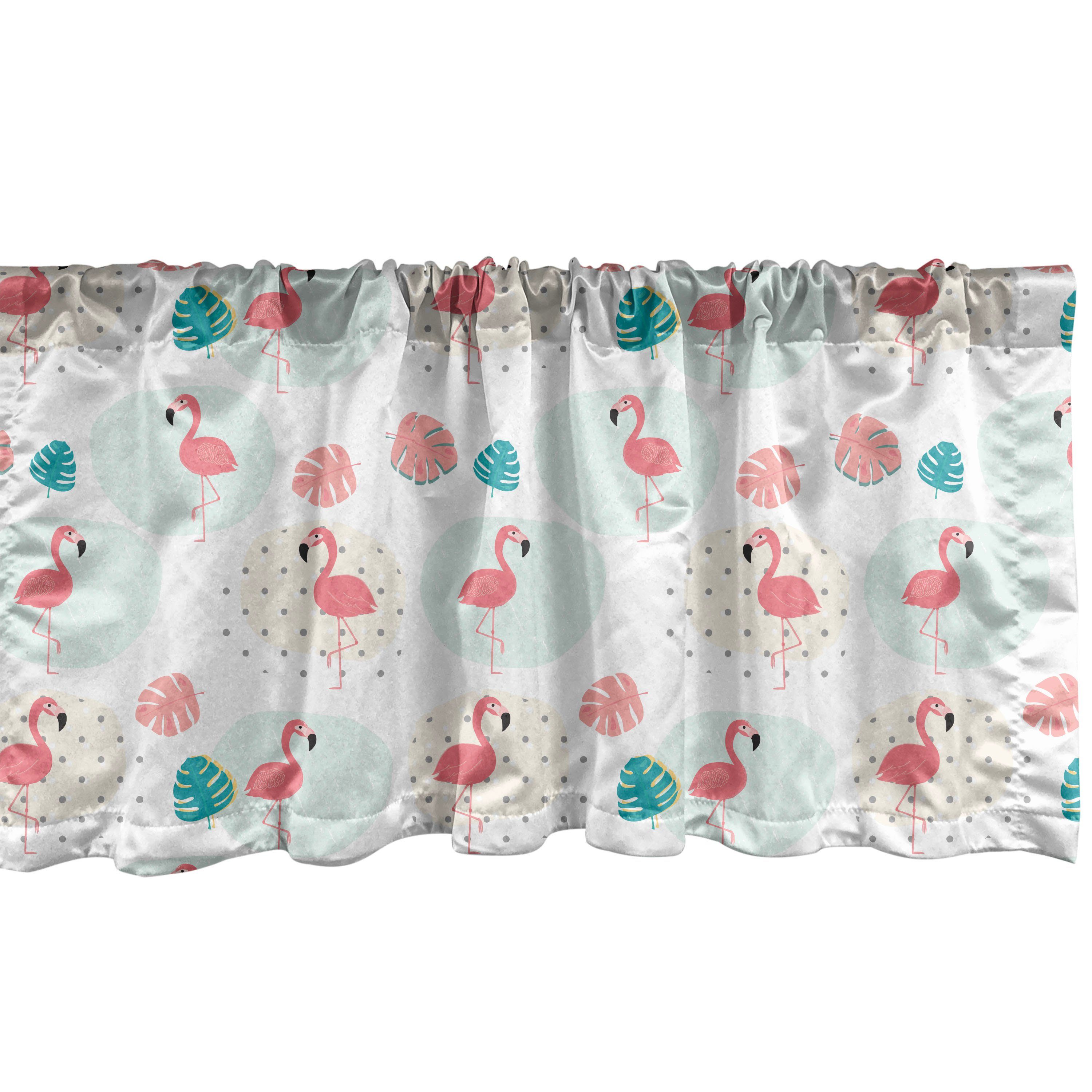 Scheibengardine Vorhang Volant für Küche Schlafzimmer Dekor mit Stangentasche, Abakuhaus, Microfaser, Tropisch Flamingo auf Tupfen