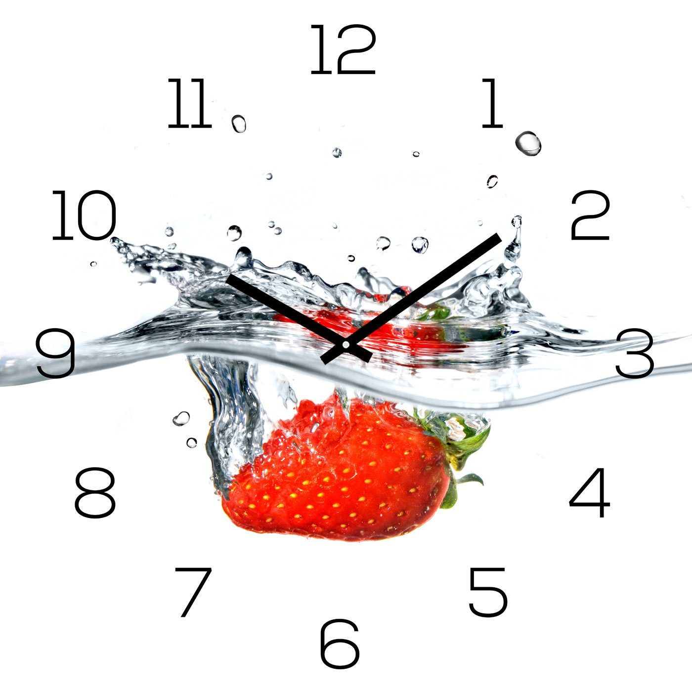 Levandeo® Wanduhr (Wanduhr Glas 30x30cm Uhr Glasbild Erdbeere Rot Wasser Fr günstig online kaufen