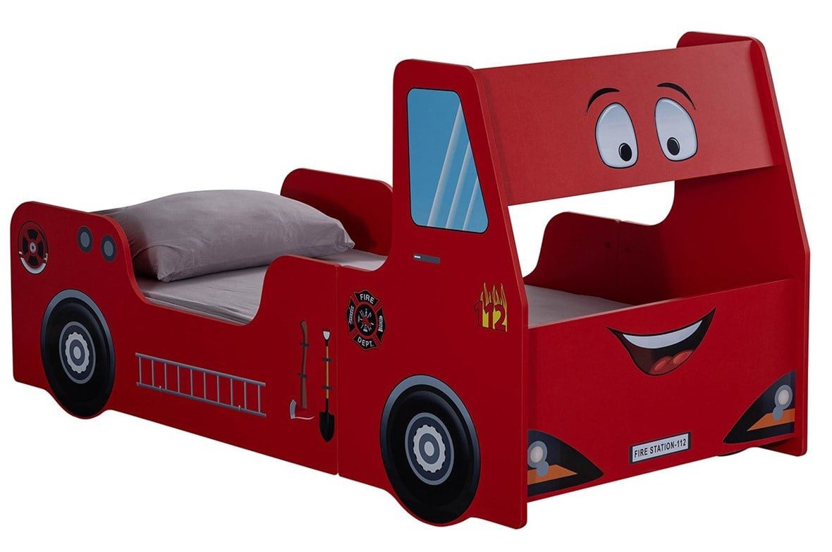 JVmoebel Kinderbett Rotes Kinderbett Feuerwehrbett Edles Designer Bett, Made in Europa