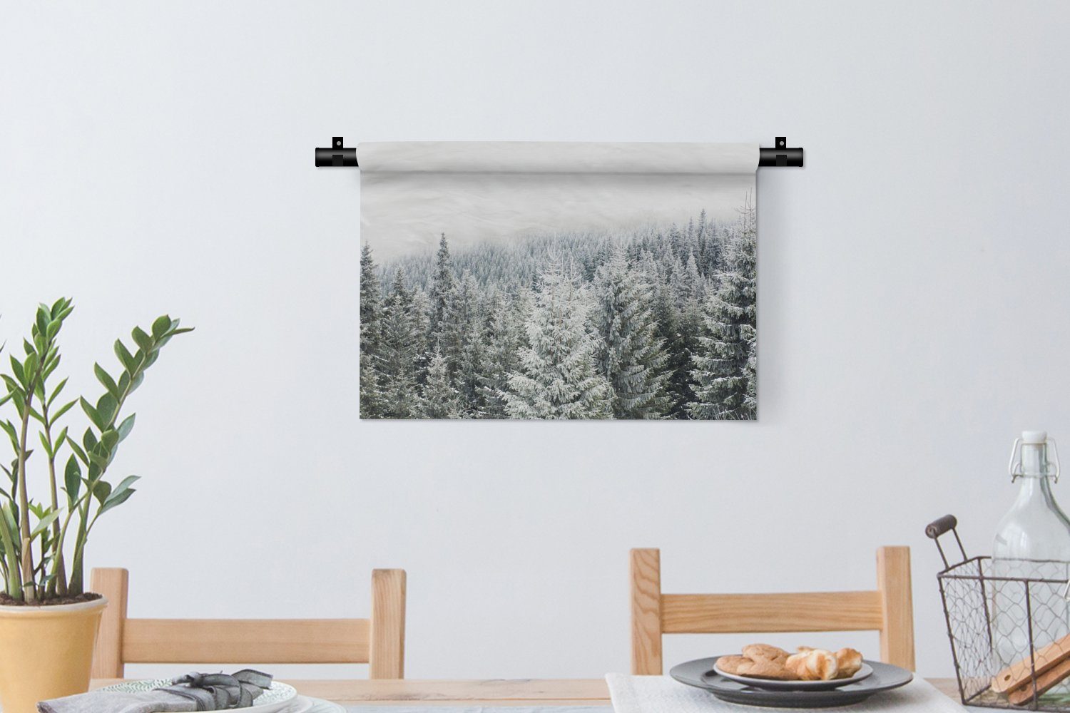MuchoWow Wanddekoobjekt Wald - Schnee Tannenbaum, Wanddeko Kleid, für - - Winter Wandbehang, Kinderzimmer Wohnzimmer, - Schlafzimmer, Jahreszeiten
