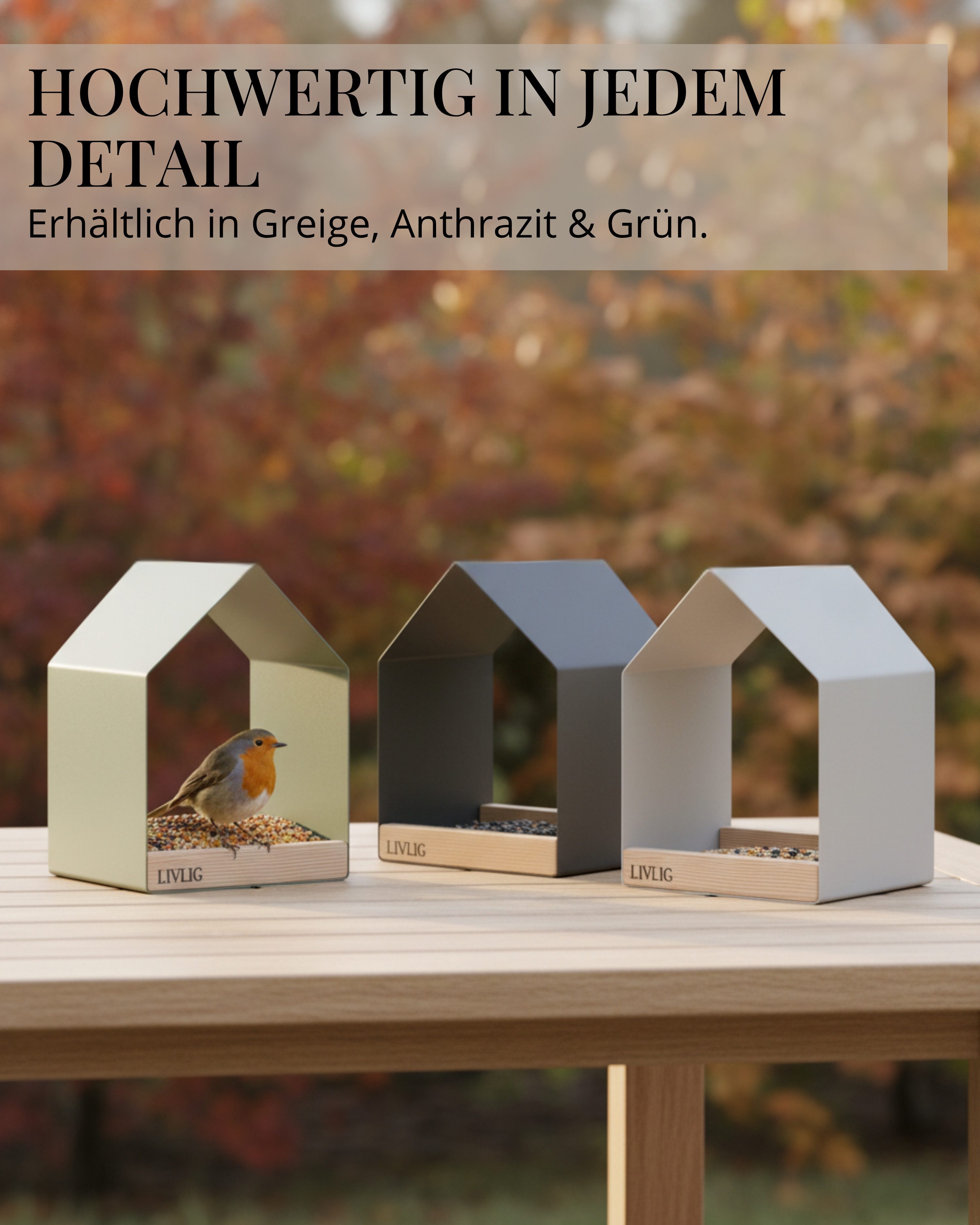 LIVLIG Vogelhaus Modernes Vogelfutterhaus, Vogelhaus zum Aufhängen aus Metall, Vogelfutterhaus & Vogeltränke zum Aufhängen oder Hinstellen