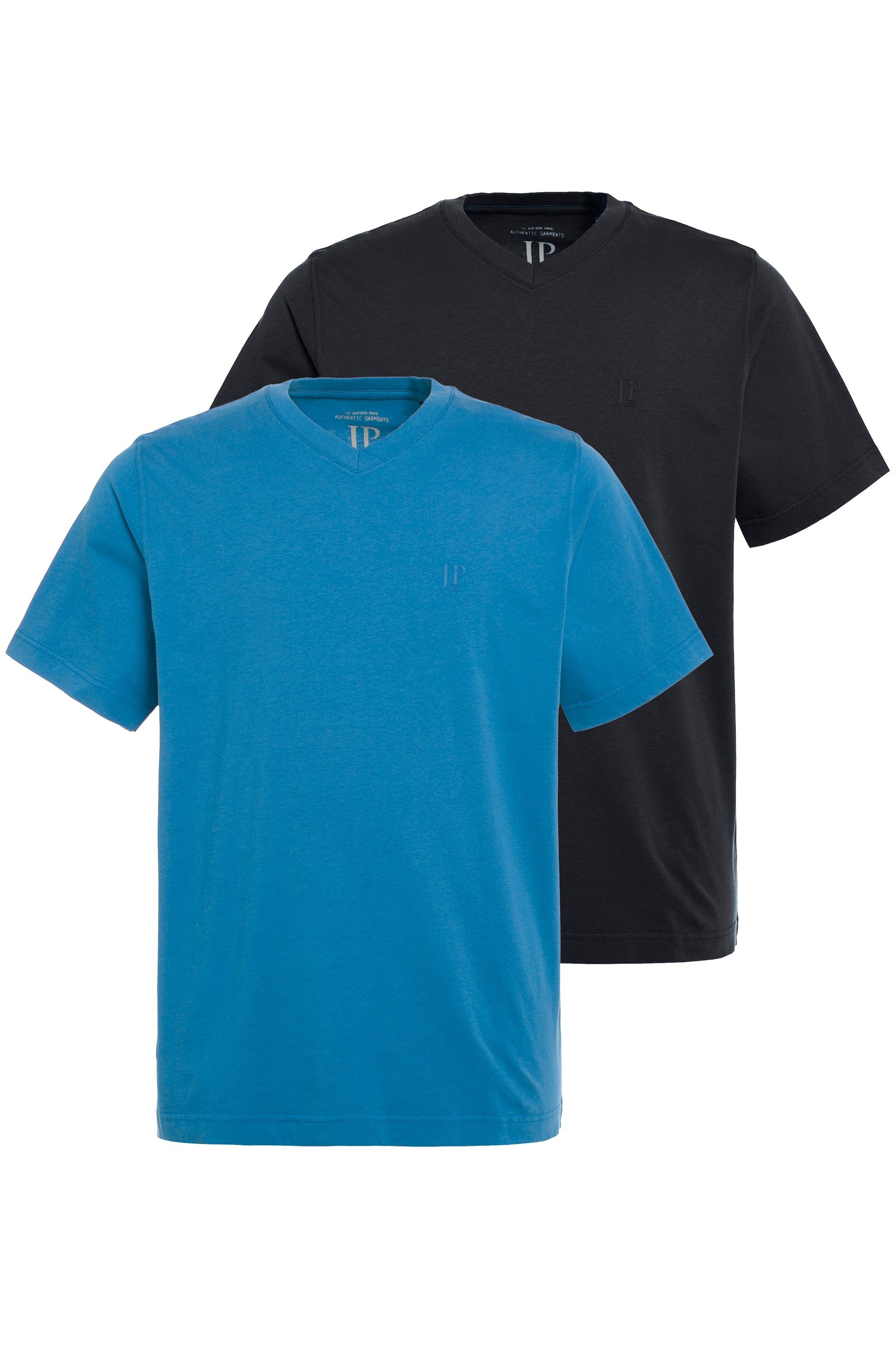 (2-tlg) T-Shirts T-Shirt stahlblau 2er-Pack Basic Halbarm V-Ausschnitt JP1880