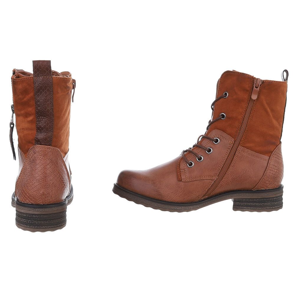 Ital-Design Modischer Damenstiefel mit Schnürung und Reißverschluss Stiefelette (90169752) Blockabsatz Schnürstiefeletten in Camel – Bild 5 von 5