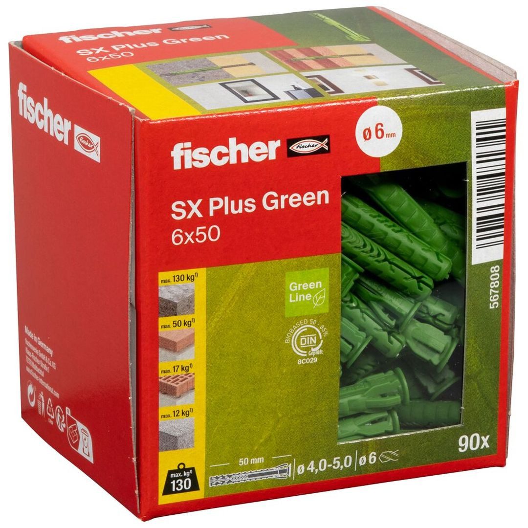 Fischer Spreizdübel Spreizdübel SX Plus Green 6 x 50, (90-tlg)