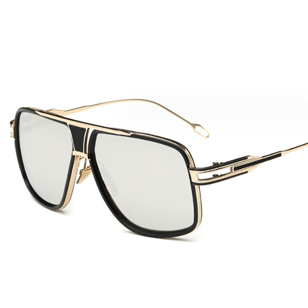 GelldG Sonnenbrille Polarisierte Sonnenbrille, Metallrahmen Flache Top-Fahrbrille UV400