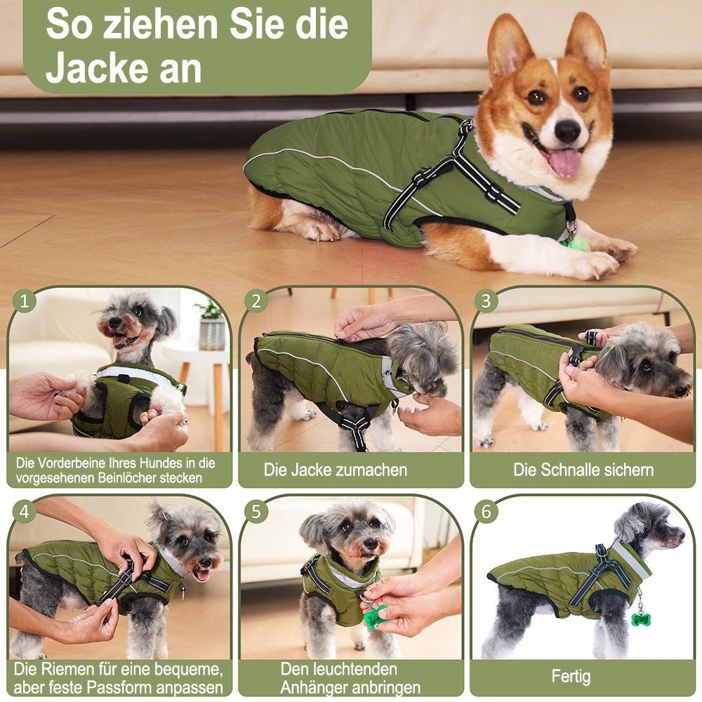 Ledander Hundemantel wasserdichter Hundemantel,warme Hundejacke, reflektierende, Winterjacken & Wintermäntel für kleine,mittelgroße und große Hunde