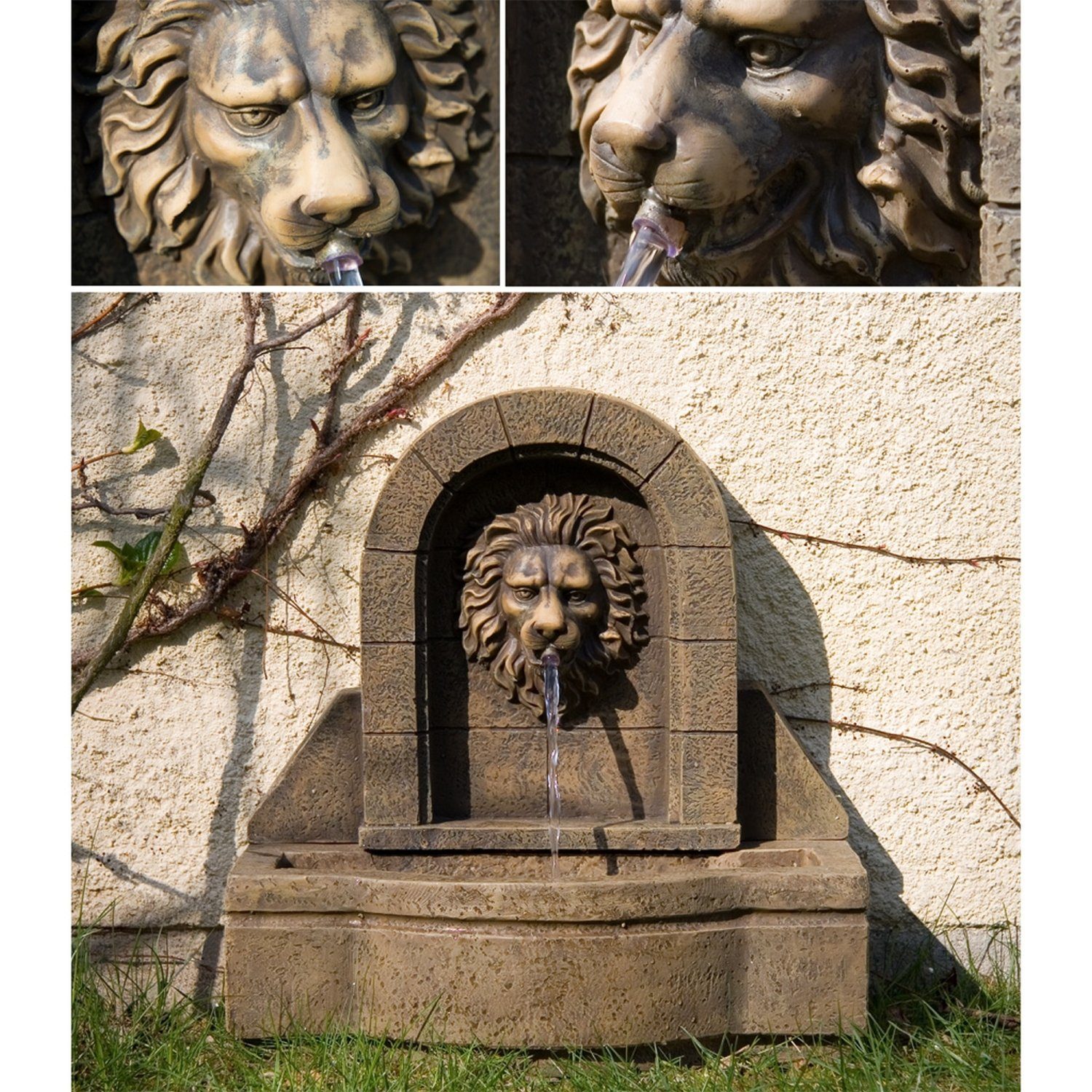 Springbrunnen 29 cm, Pumpe Gartenbrunnen Zierbrunnen STILISTA 50 Steinoptik, x Leon x Kaskade, inkl. in 54 Wasserspiel