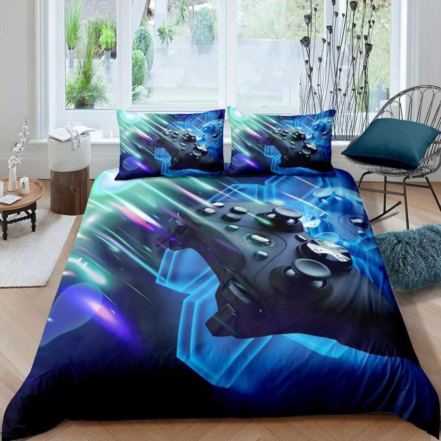 LuxusKollektion Jugendbettwäsche Bettwäsche Set 200x200cm Spieler Hexagon Blau