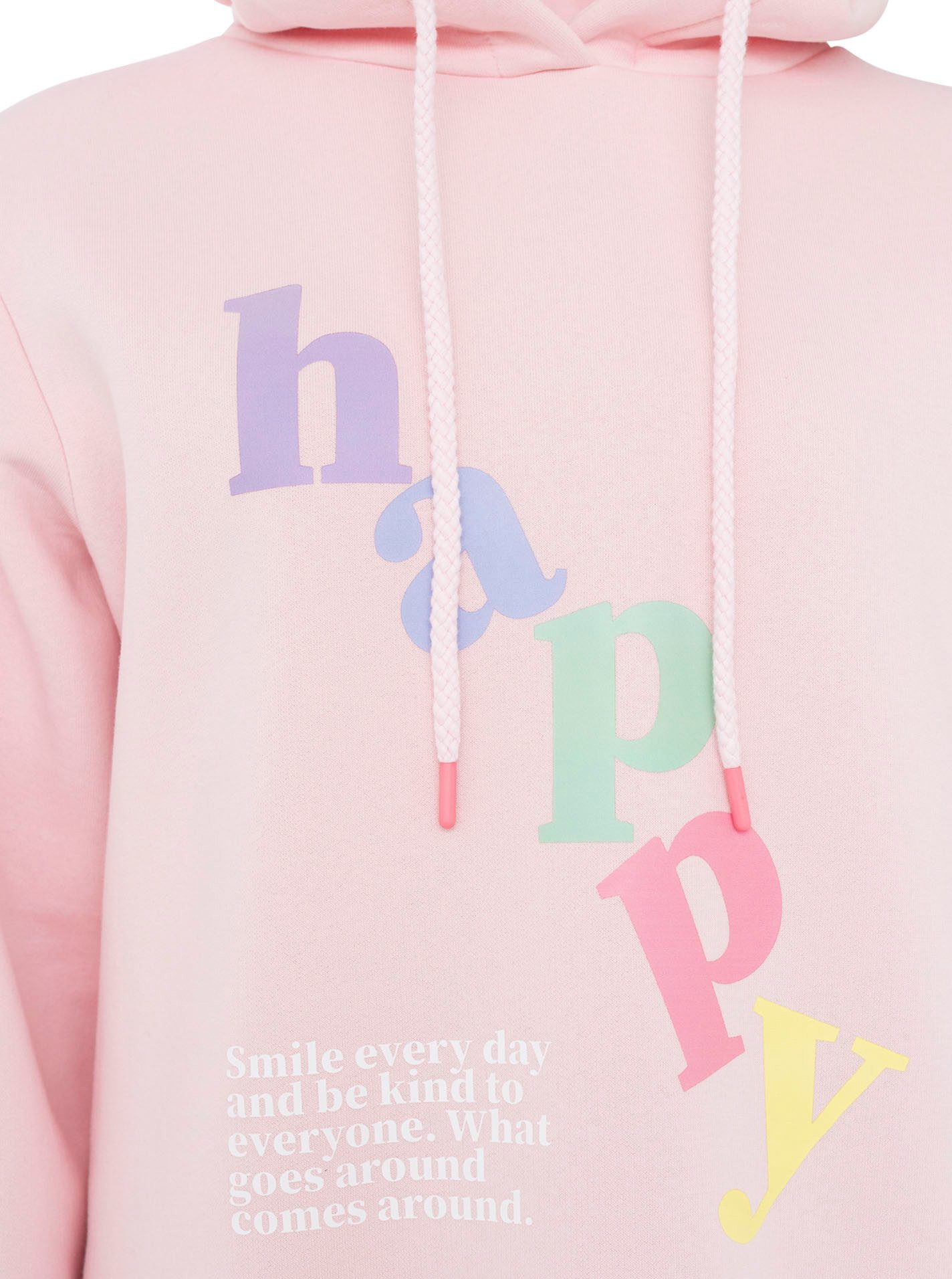 Zwillingsherz Hoodie "happy" großer „Happy“ Print, Kapuze mit Kordel, elastische Bündchen – Bild 5 von 5