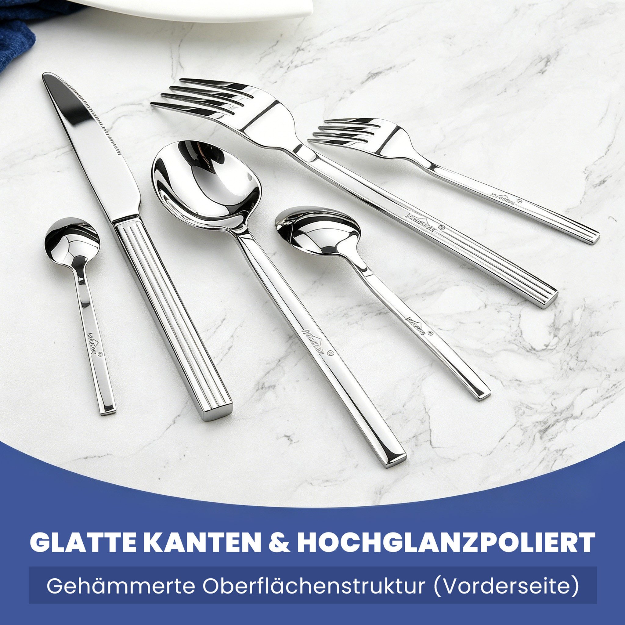 HOMELUX Besteck-Set Besteck set elegante Optik, ergonomische Haptik, Wellenschliff-Messer (72-tlg), 12 Personen, Edelstahl, Spiegelpoliert,spülmaschinengeeignet – Bild 4 von 5