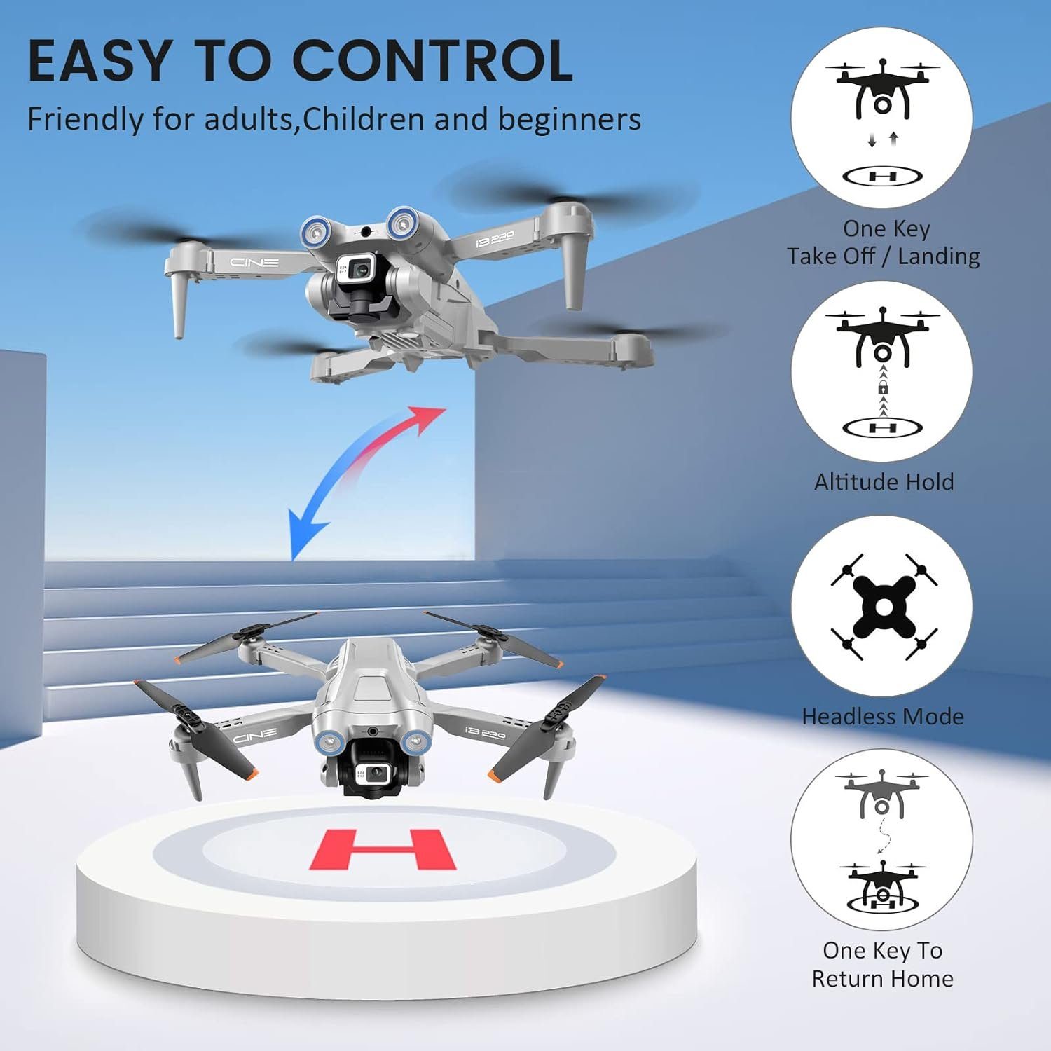 Kamera Quadcopter FPV Headless-Modus) Höhenhaltung WIFI Drohne 720, (1280 Live-Video RC x Mingfuxin