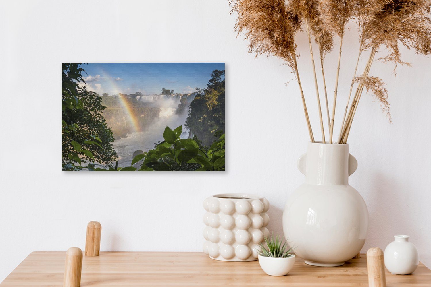 OneMillionCanvasses® Leinwandbild Wasserfall - Regenbogen cm Wanddeko, Wandbild St), (1 - Aufhängefertig, Tropisch, 30x20 Leinwandbilder