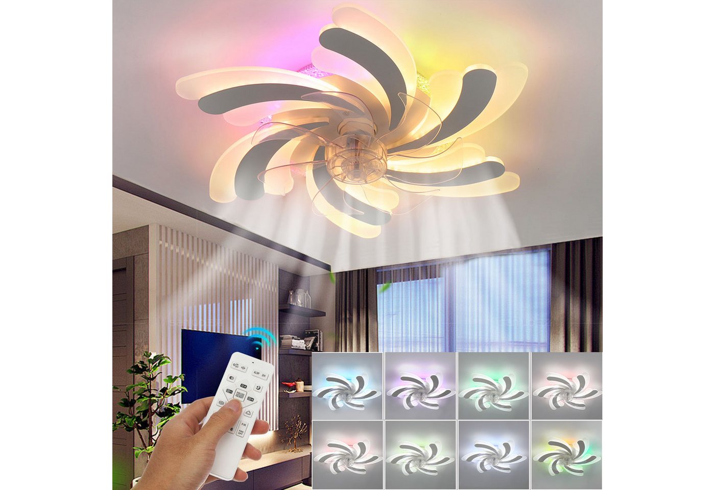oyajia Deckenventilator 70W/97W Deckenleuchte mit RGB Hintergrundlicht, Leise Deckenventilator, 6 Geschwindigkeiten Ventilator, Deckenlampe mit RGB Farbwechsel Lampe