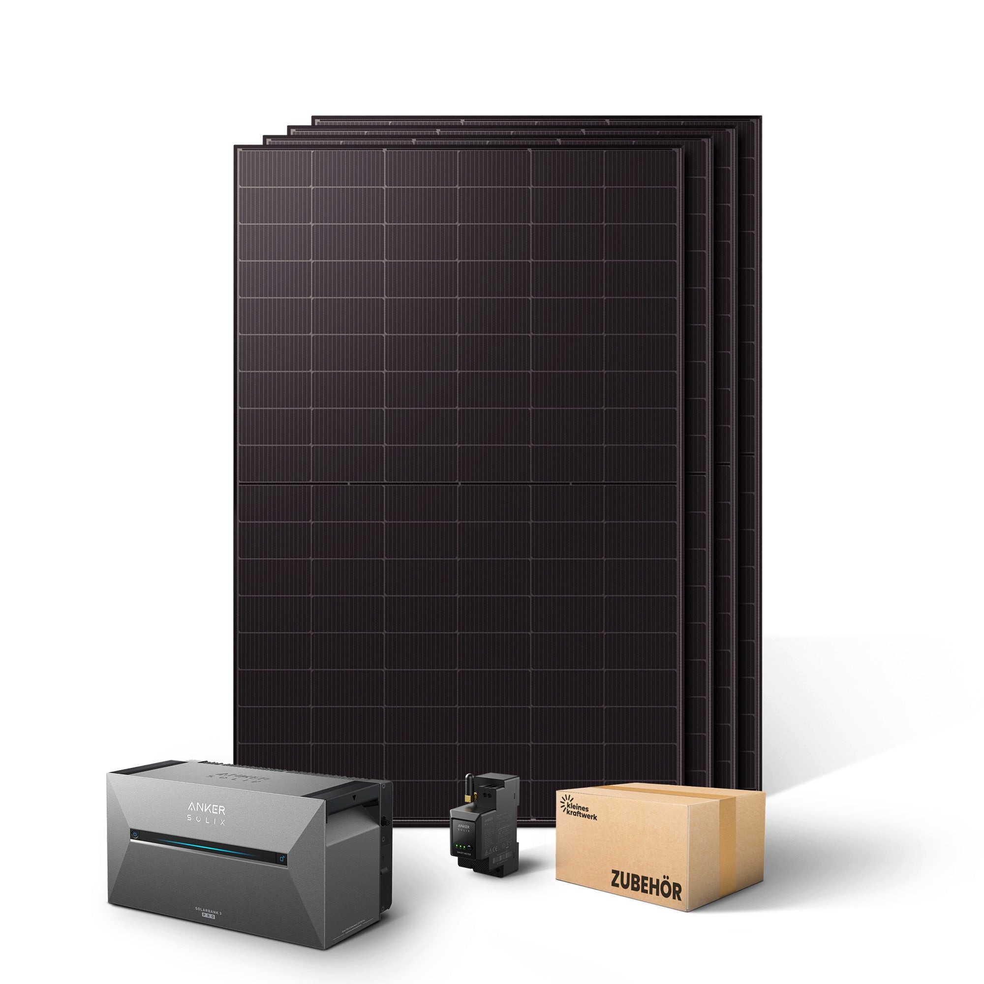 Kleines Kraftwerk Balkonkraftwerk, 2000 W, Monokristallin, (ohne Halterung, Solaranlage Komplettset mit Speicher), 4 x 500W, Anker Solarbank 3 Pro, Wechselrichter