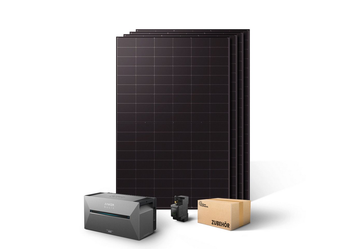 Kleines Kraftwerk Balkonkraftwerk, 2000 W, Monokristallin, (ohne Halterung, 0% MwSt für Privatkunden - Solaranlage Komplettset mit Speicher), 4 x 500W, Anker Solarbank 3 Pro, Wechselrichter
