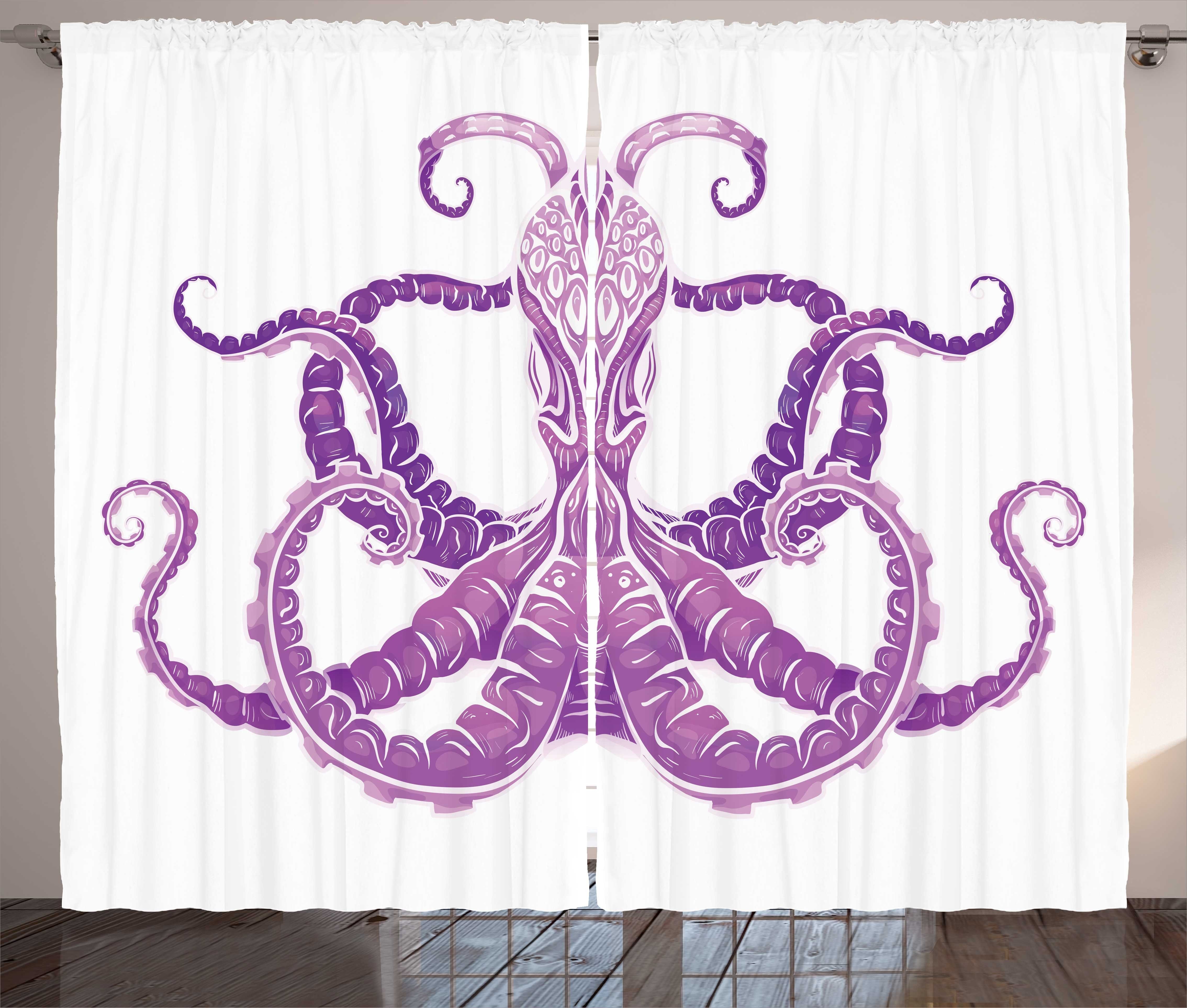 und Abakuhaus, Kräuselband Charakter Schlafzimmer Tentacles Haken, mit Aquatic Tintenfisch Gardine Schlaufen Vorhang