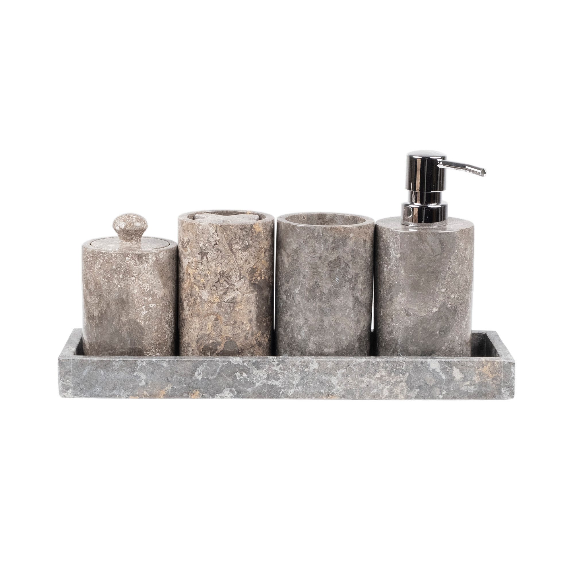 wohnfreuden Badaccessoire-Set Badaccessoire-Set Marmor grau Barito 5teilig, 63007