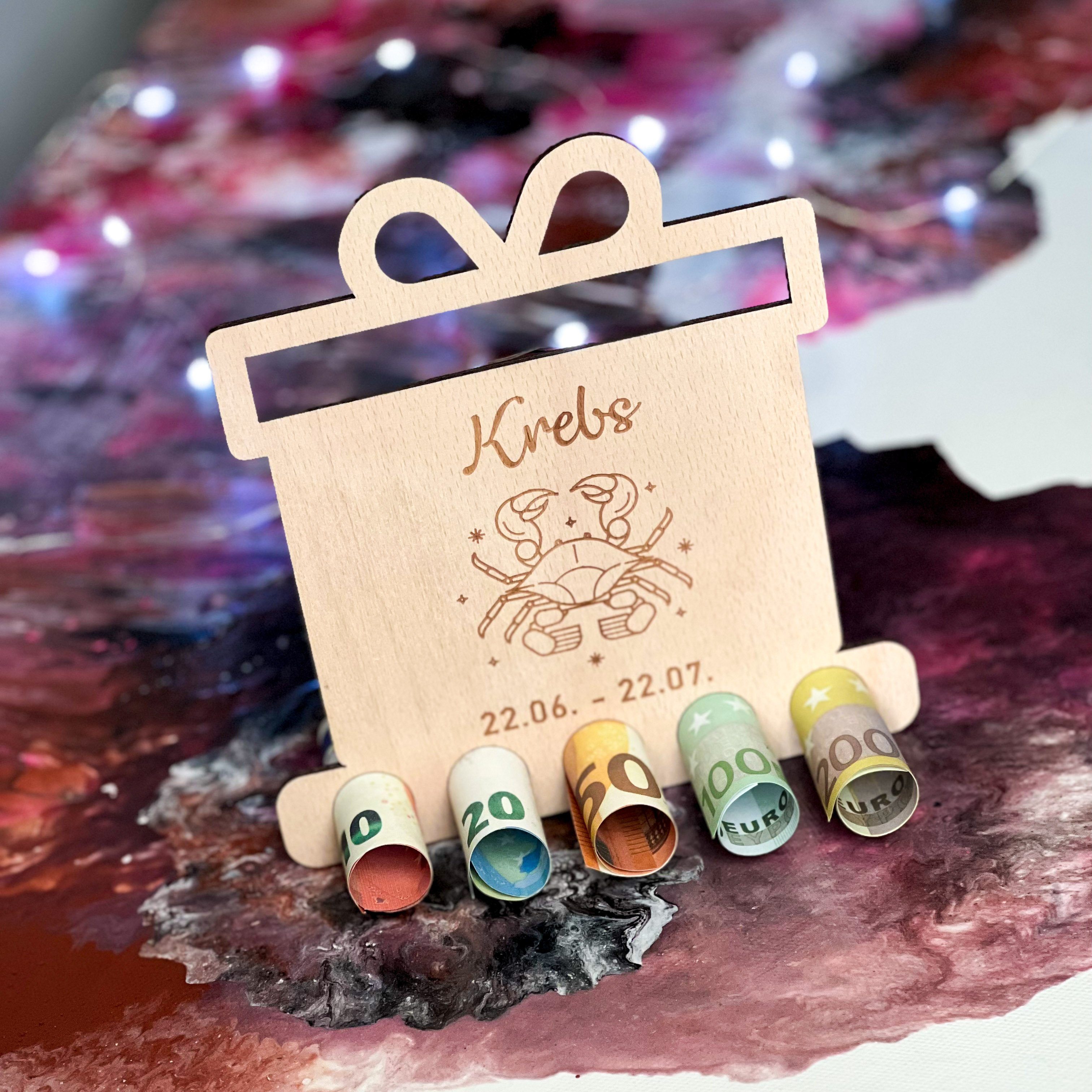 Spruchreif® Spardose Geldgeschenke, Geschenke aus Holz, Geburtstagsgeschenk Sternzeichen