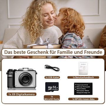 Fine Life Pro X9 Kompaktkamera (48 MP, WLAN (Wi-Fi), Fotokamera mit Front- und Rückobjektiv, 8 integrierte Farbfilter)