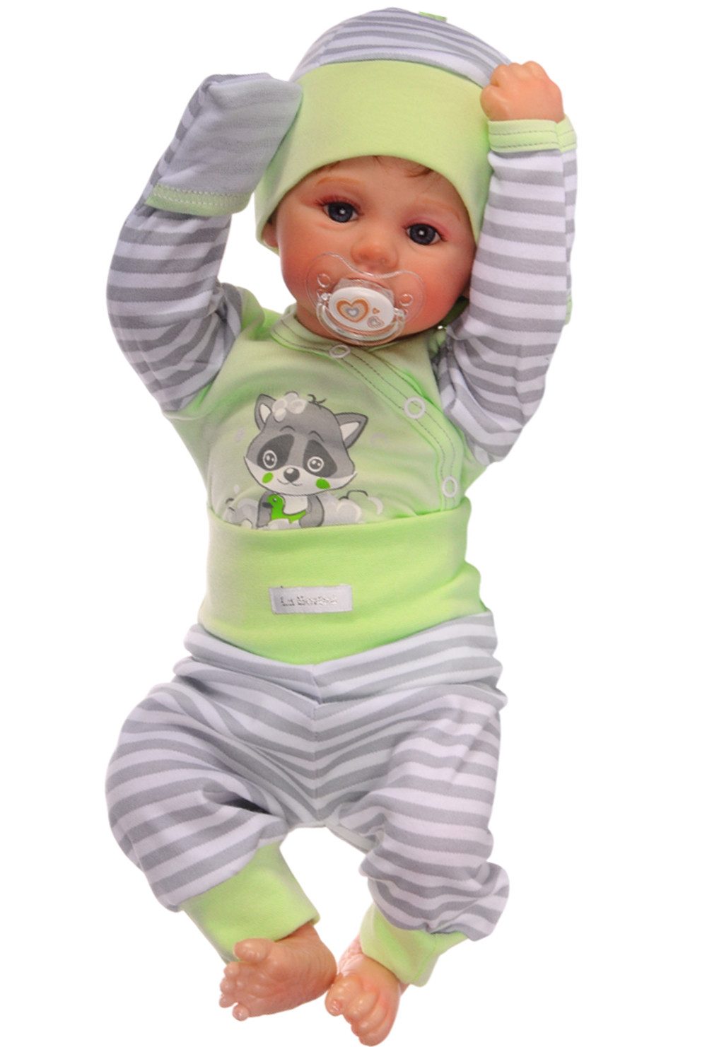 Erstausstattungspaket Baby Anzug in Grün Body mit Kratzschutz Hose Mütze Set