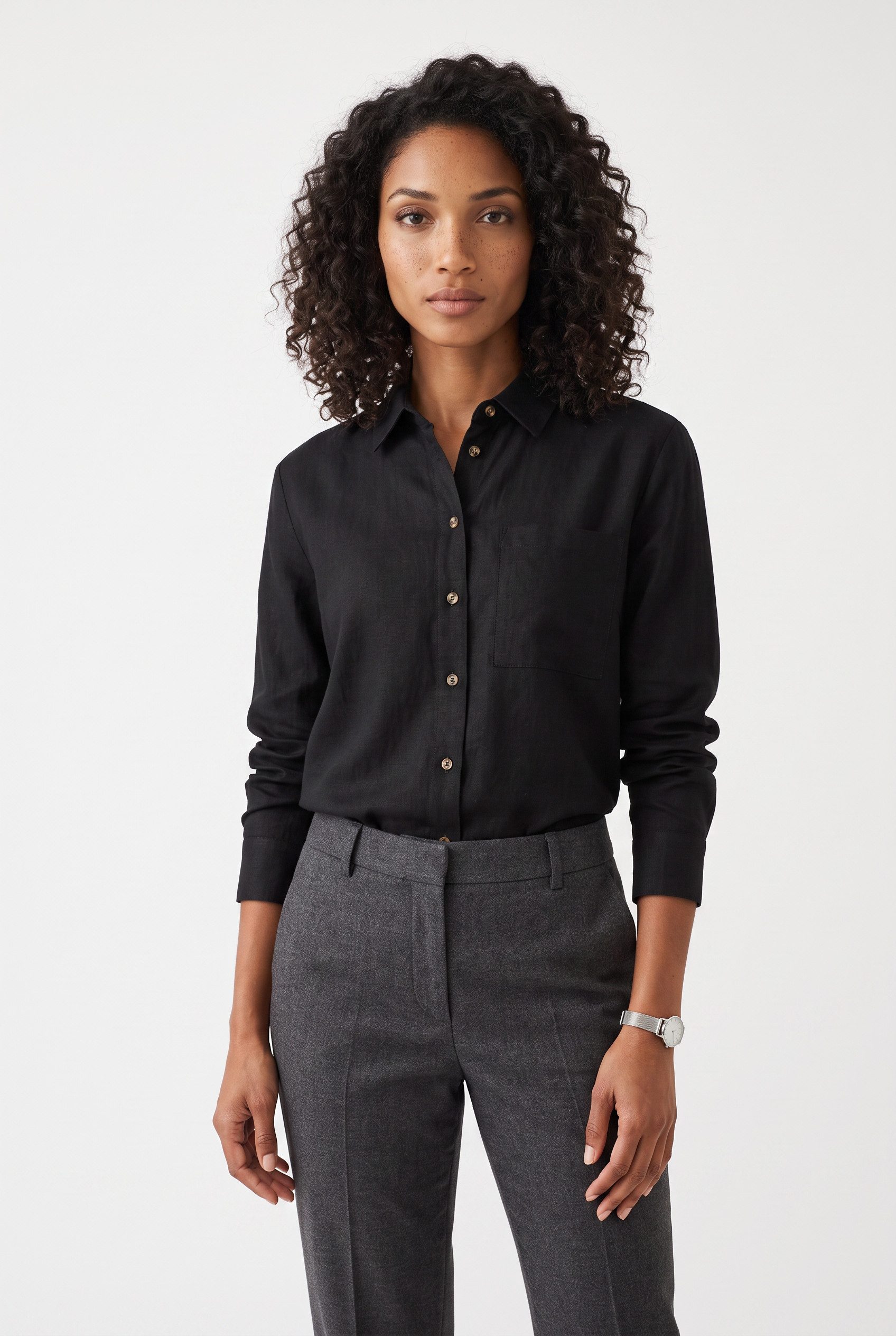 FREEQUENT Hemdbluse FQLAVA-SH-SIMPLE aus Leinenmix, mit Brusttasche