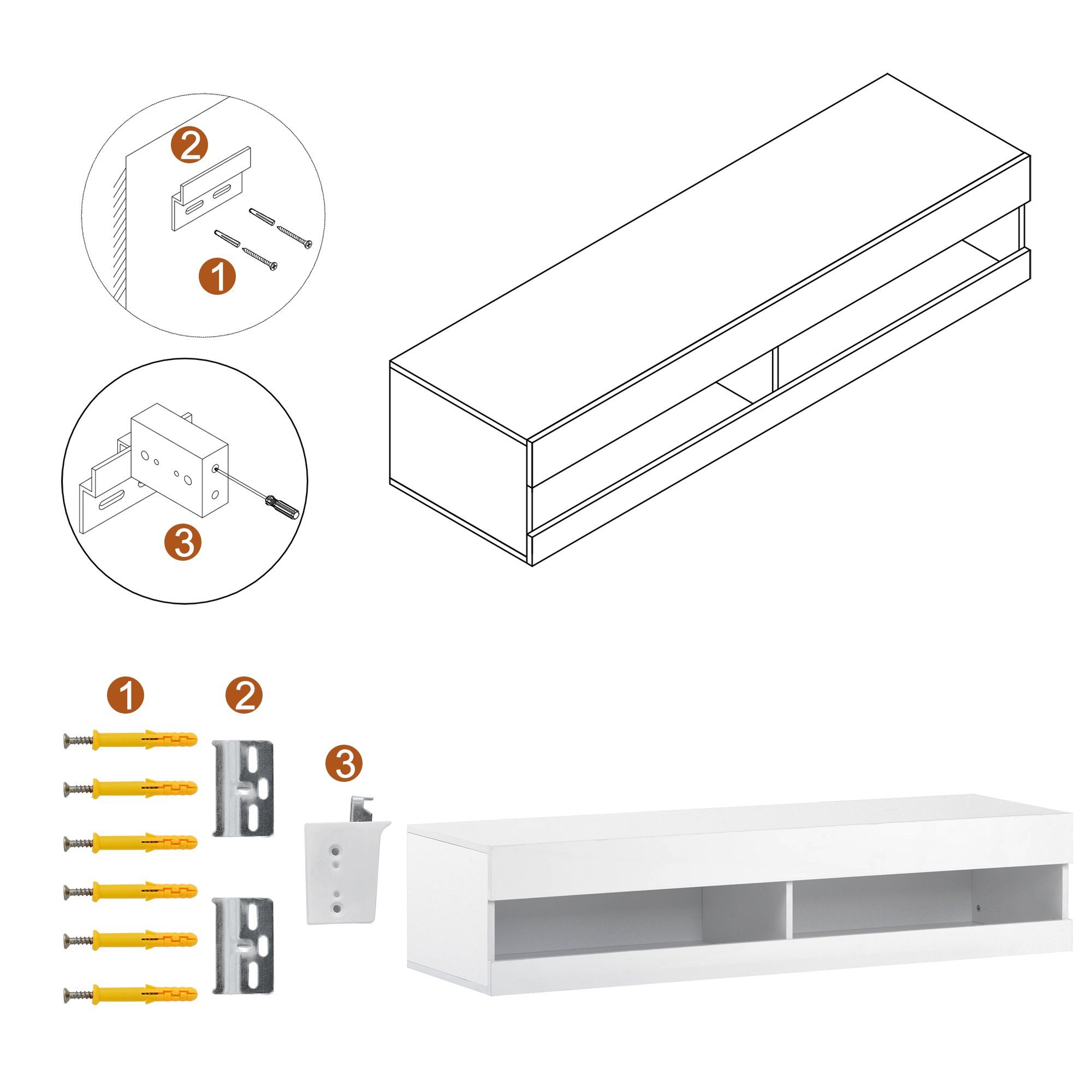 Lowboard, TV-Schrank mit LED-Belechtung, Breite 140 cm, stehend und hängend