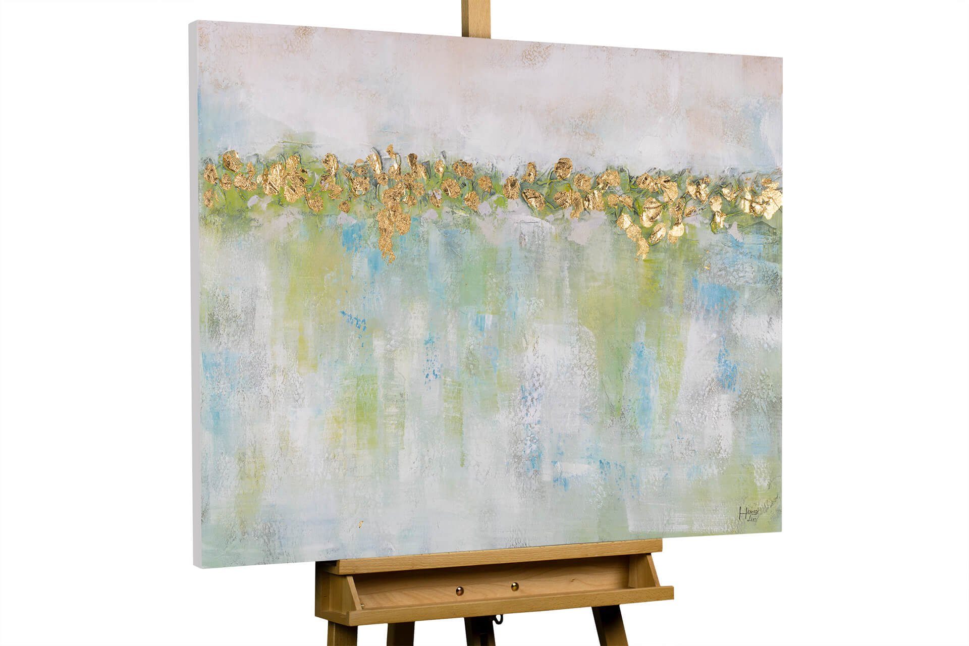 KUNSTLOFT Gemälde Idyllic Waterlilies 100x75 cm, Leinwandbild 100% HANDGEMALT Wandbild Wohnzimmer